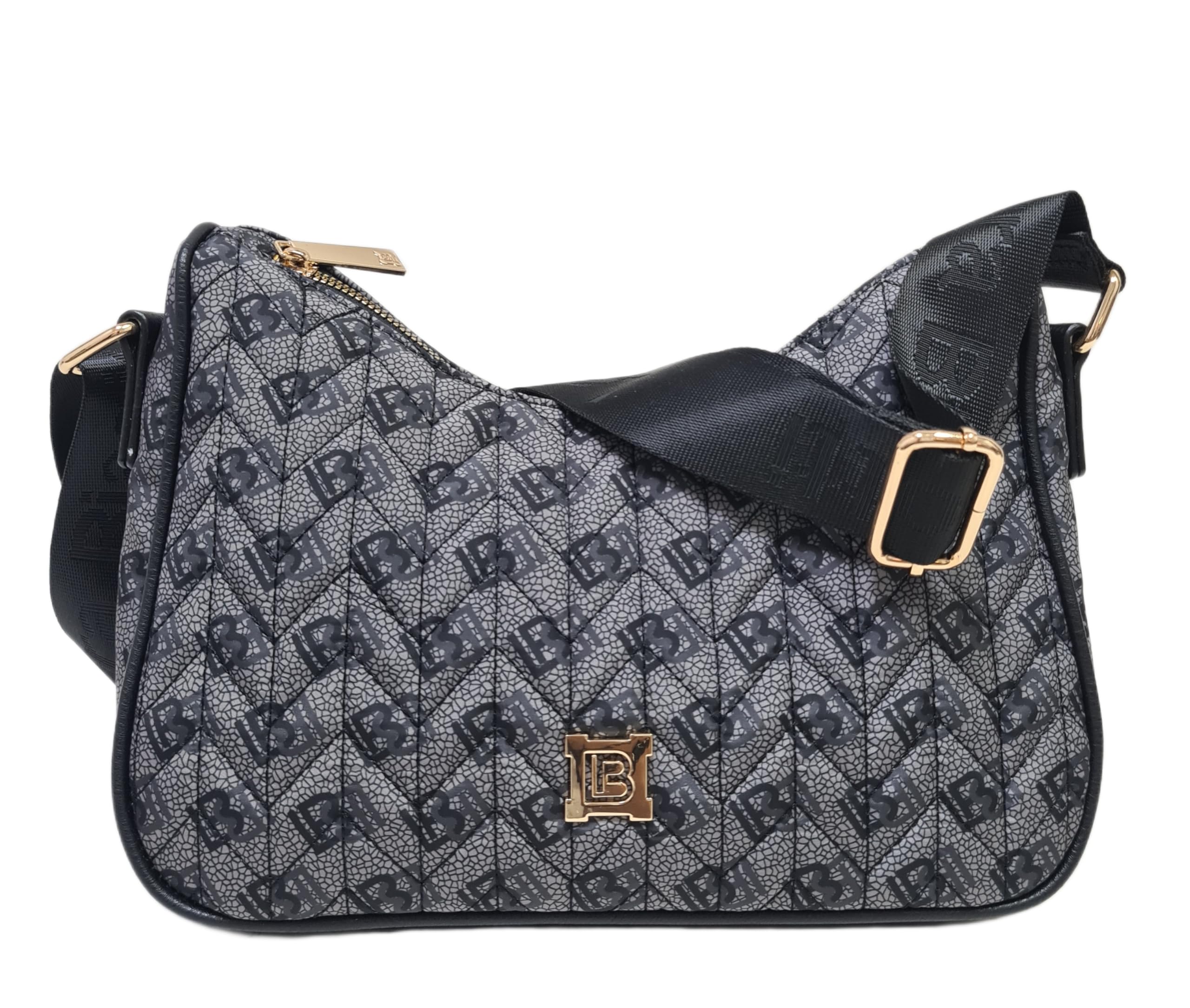 Laura Biagiotti Borsa Donna Linea Iselin, Nylon Trapuntato Impermeabile, Logo LB, Tracolla Regolabile, Dimensioni 29x10x17 cm, Dettagli Dorati, Scomparto con Zip ART.LB25W-105-1