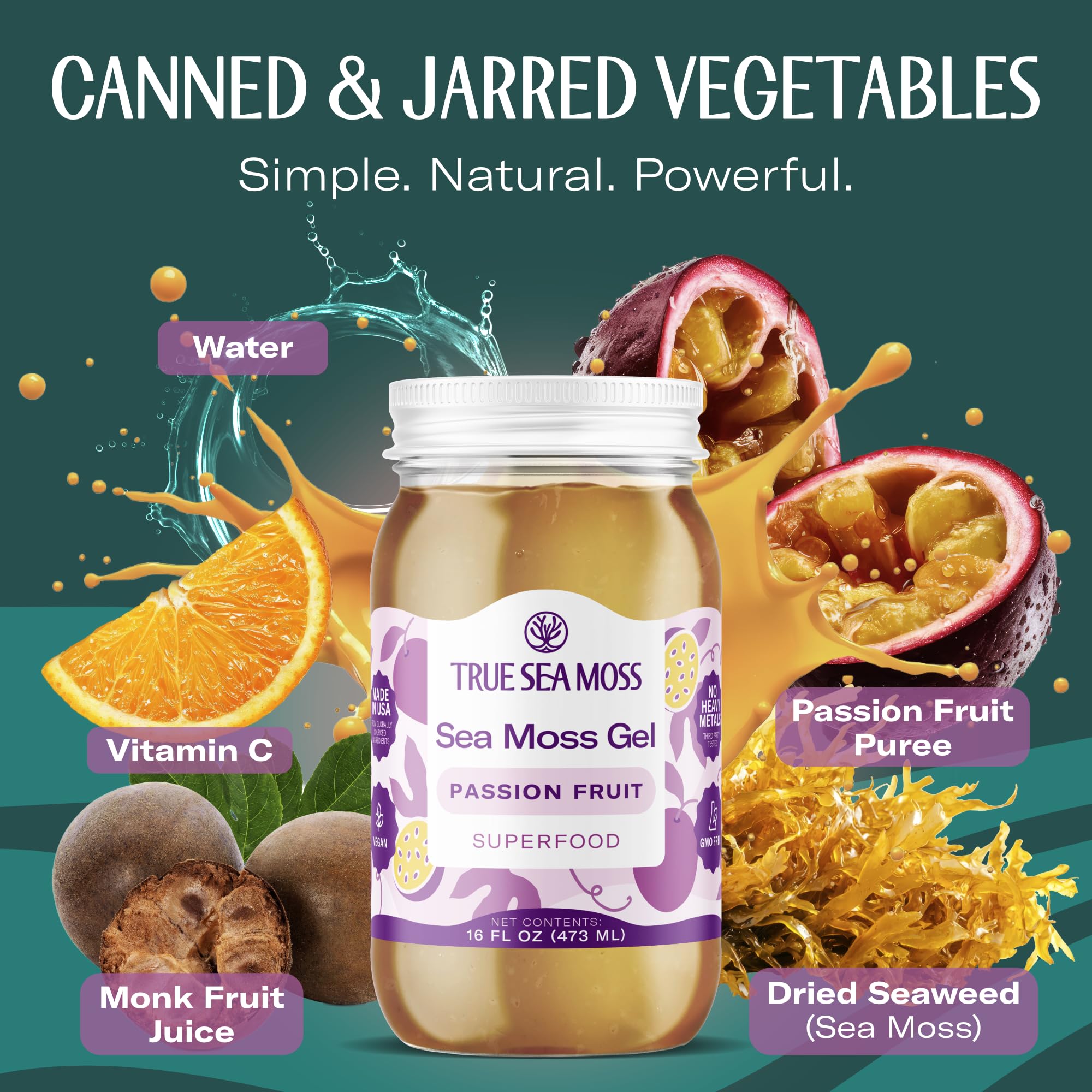 TrueSeaMoss Sea Moss Gel – Made in USA – Wildcrafted Seamoss, Fruits & Jarred Vegetables – Passion Fruit, Pack of 1 (Labels may Vary)