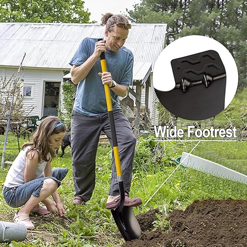 Miniatura 4 de VNIMTI Pala para excavar, pala resistente de 56 pulgadas para jardinería, pala redonda para cavar con mango de fibra de vidrio (amarillo)