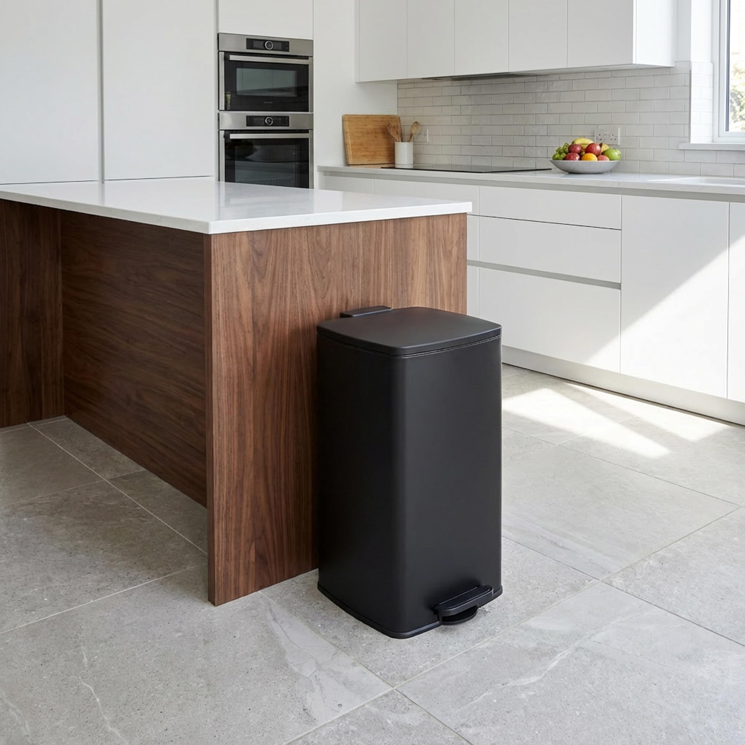 hjh OFFICE Mülleimer 60L Clean Step 4, rechteckiger Abfalleimer aus pulverbeschichtetem Stahl, hygienisch und luftdicht schließend, Fingerprint-Proof Beschichtung, Schwarz