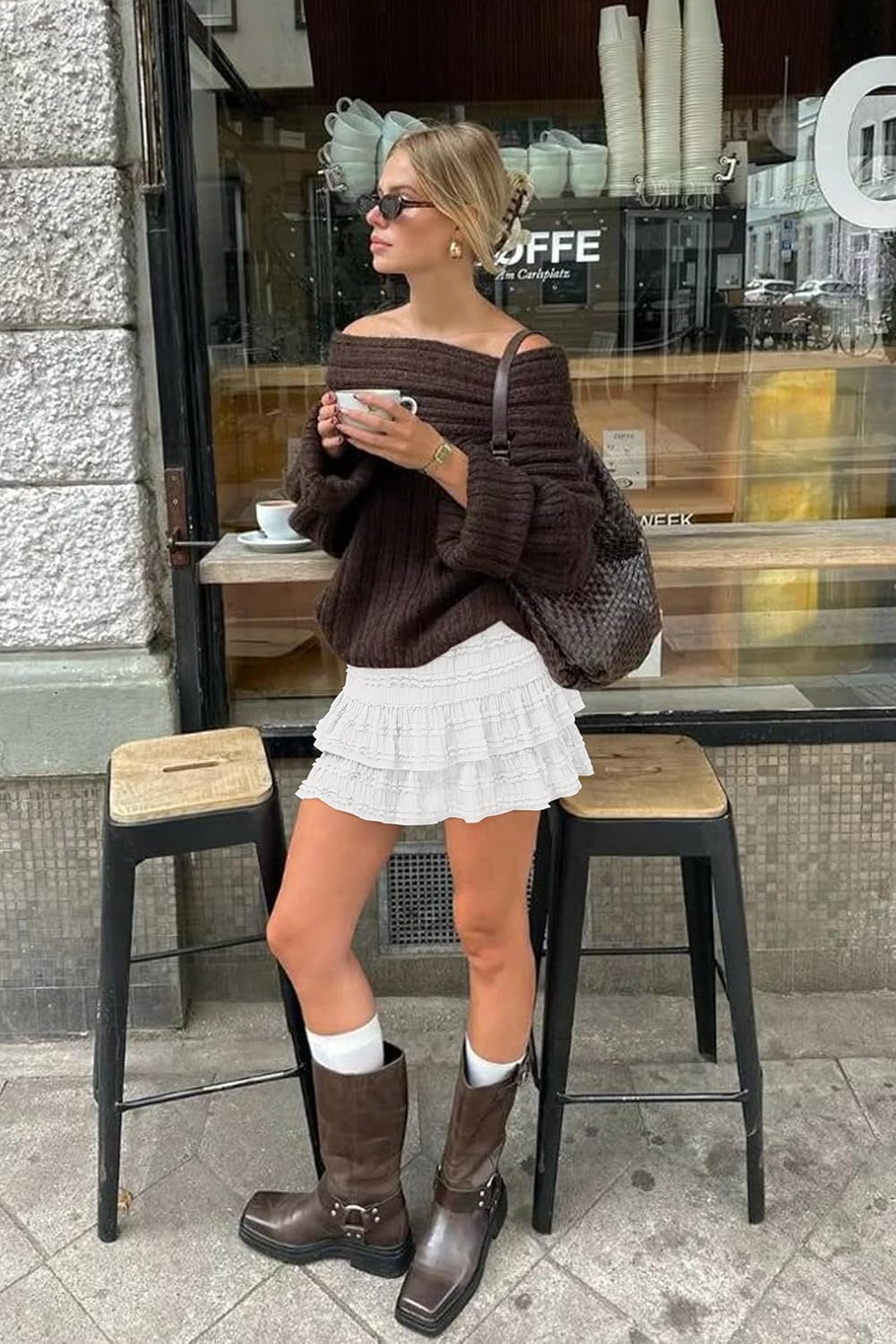 IVIR Flowy Shorts for Women Boho Ruffle Mini Skirt Casual High Waist Tiered Skorts Golf Tennis Shorts - Image 5