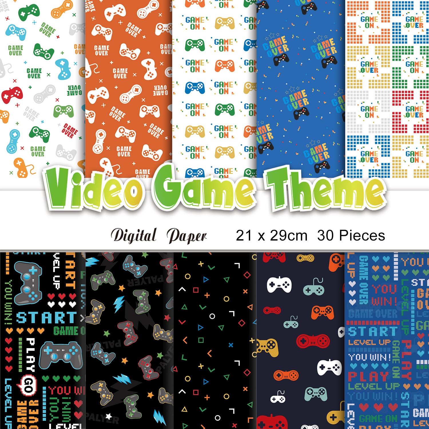 Amazon.com : TUPARKA 30 Pack Video Game Pattern Paper Set A4 Decorative  Paper 11.5" x 8.3" Double Sided Origami Paper for Card Making Die Cuts  Scrapbook Gift Decor : Arts, Crafts & Sewing