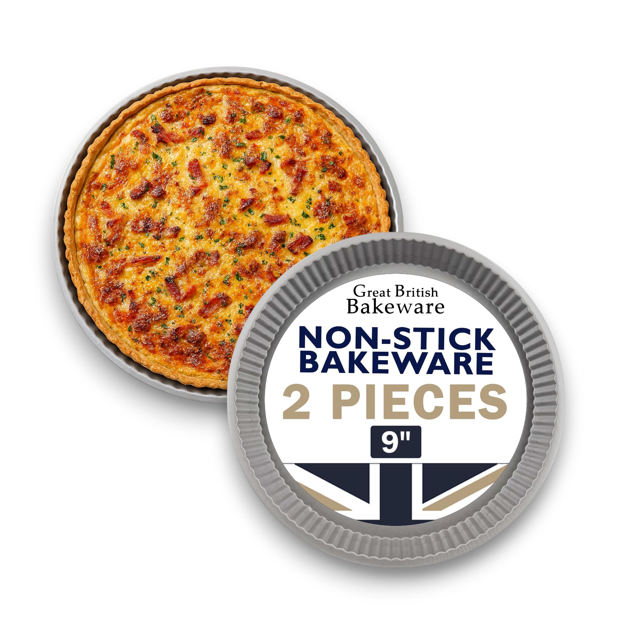 Samuel Groves 9" Fluted Round Quiche Flan Tart Tin Pan Twin Pack Superior Double Coated Non Stick Made in England (9") — image 1
