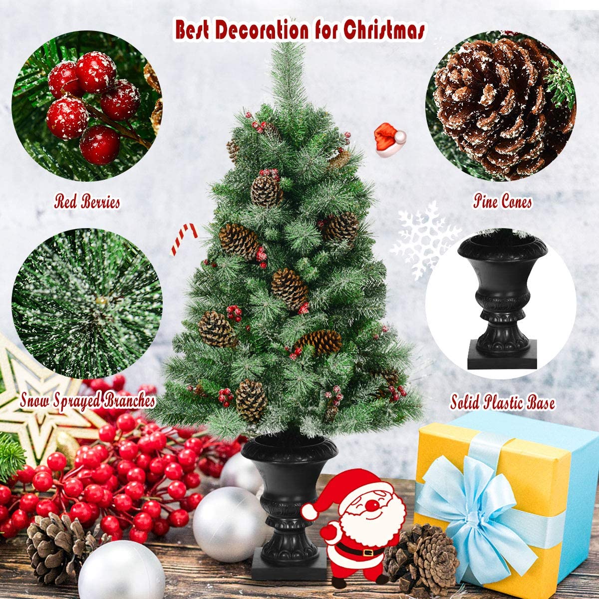 Árbol de Navidad Artificial pequeño 120 cm (4 pies) con piñas y