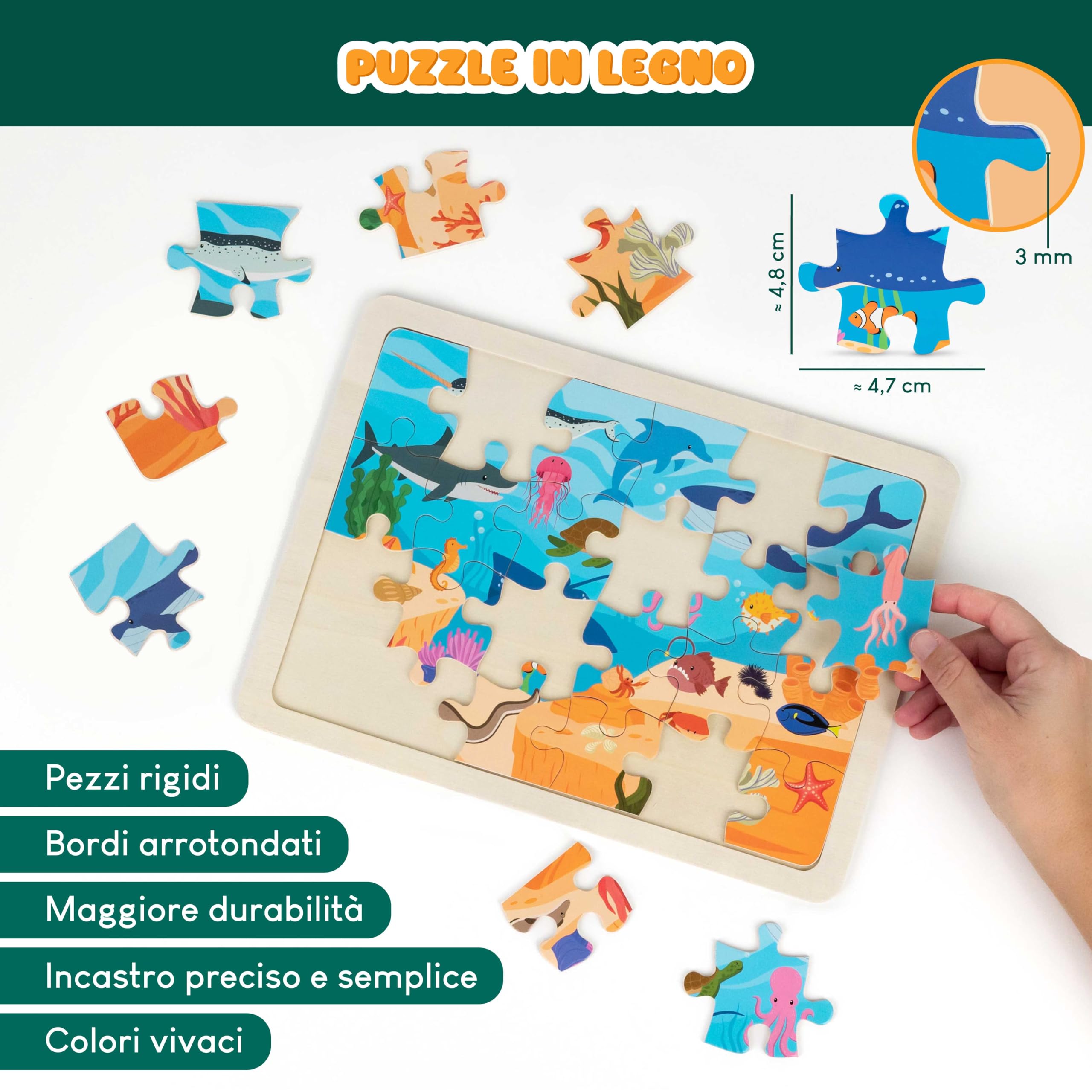 BONNYCO Puzzle Legno Bambini 6 Sets 24 Pcs Animali Ecosistemi Giochi Educativi Regalo Bambino Bambina Natale