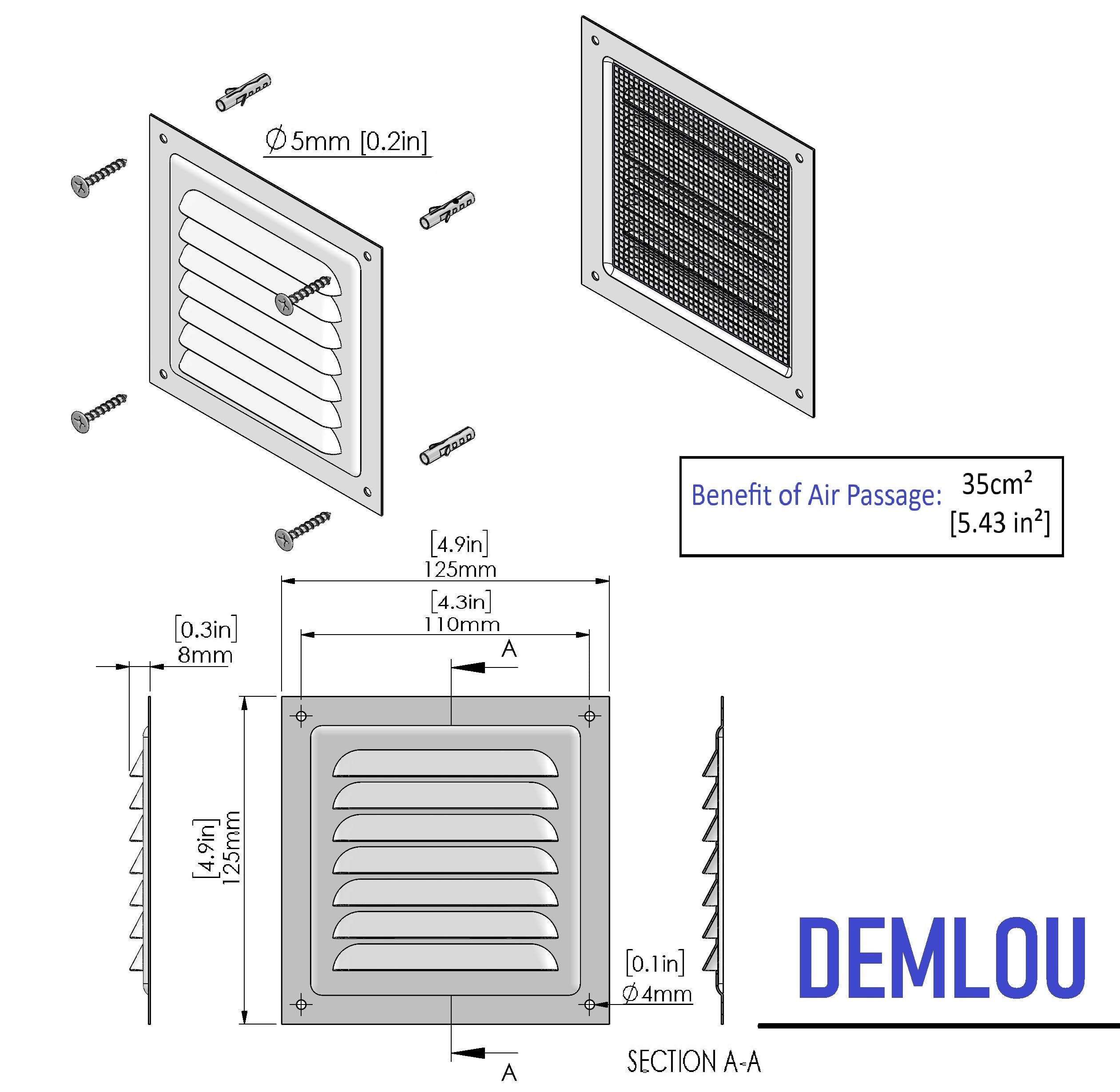 Anthracite Metal Air Vent Grille 260mm X 105mm With Fly