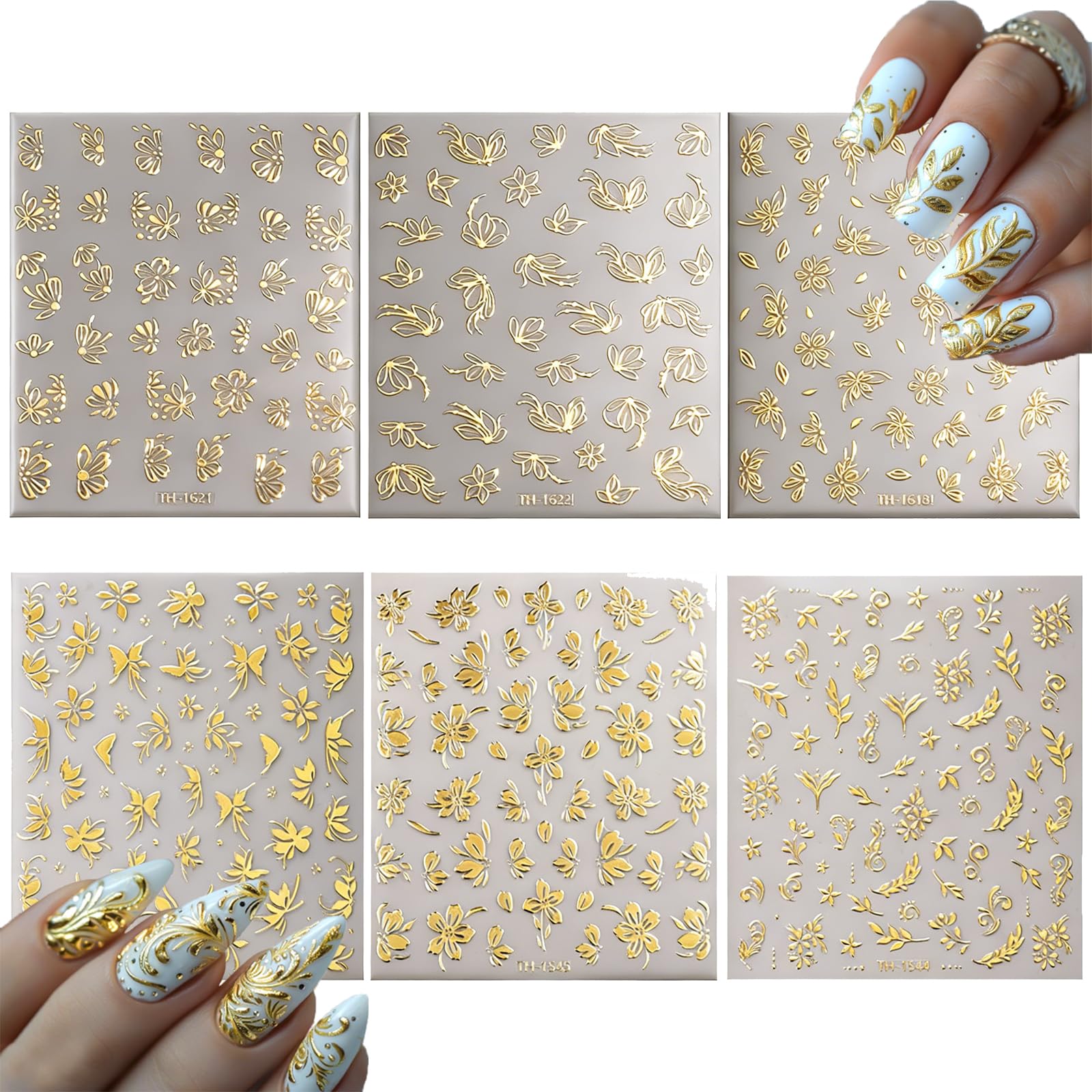 Embossed Floral Nail Stickers, 6 Sheets Self 3D Decals for Nails, Elegant Floral & Leaf Nail Art Supplies, Cute Accessories for DIY Manicure & Professional Nail Art-image-40