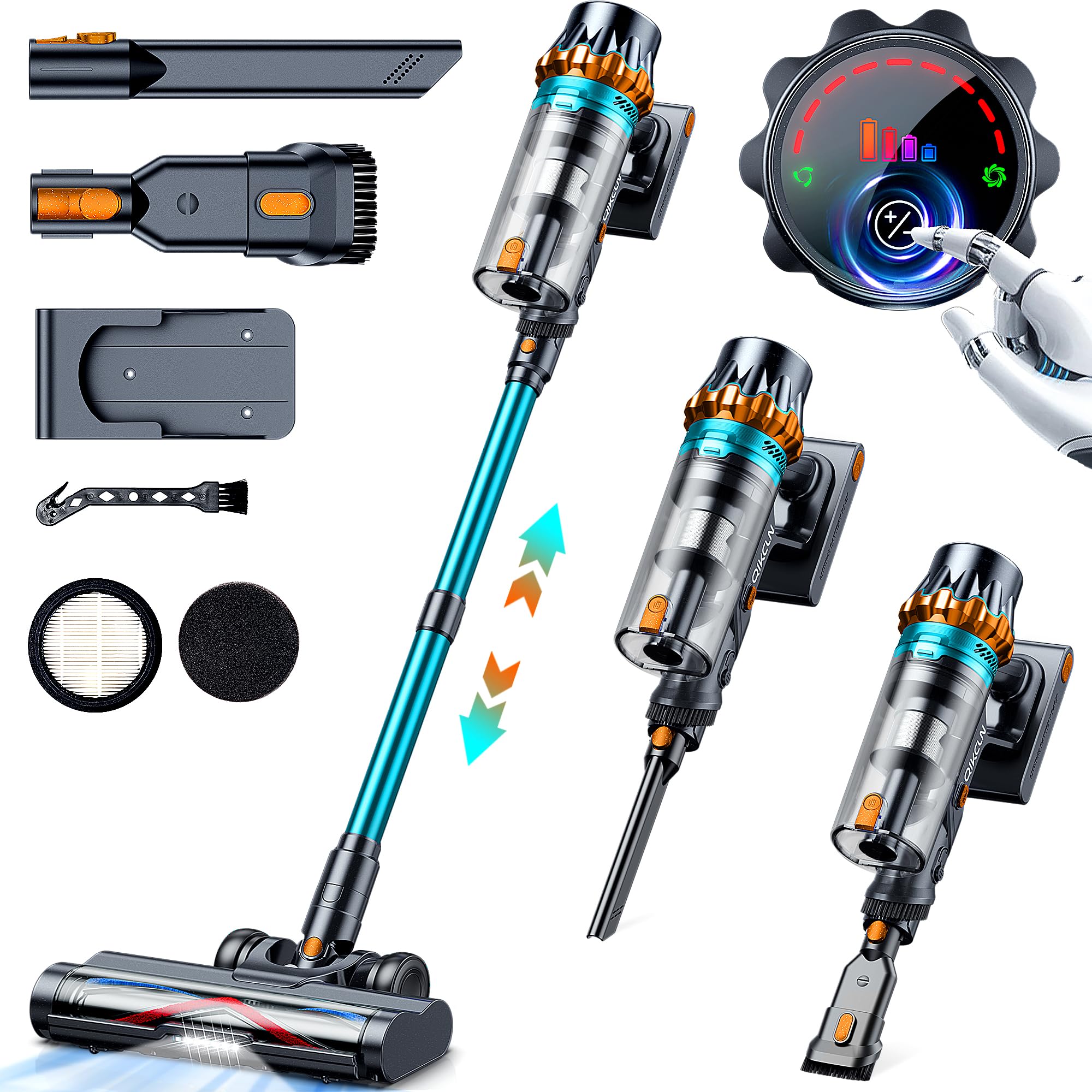 QikCln 450W 45Kpa Cordless Vacuum Cleaner, Powerful Lightweight Stick Vacuum with LED Headlights & Brushless Motor & 45 Minutes Runtime, Household Vacuum Cleaners for Home Pet Hair Carpet Hardwood