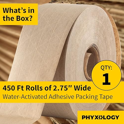 Miniatura 8 de Cinta ultra duradera activada por agua para un embalaje seguro, paquete de 3 unidades. La cinta de goma kraft marrón de 2.75 pulgadas y 450 pies
