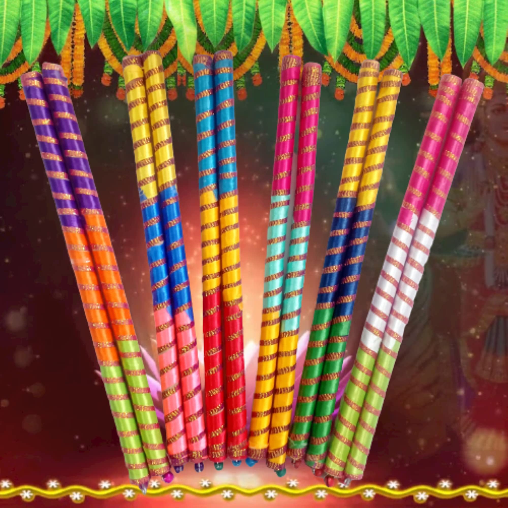 P.A.Decorated Colorful Cloth with Wooden Base Dandiya Sticks for Dance/Garba Sticks for Navratri Celebration.[Large-14.4 Inch] (Pack of 6 Pair)-picture-20