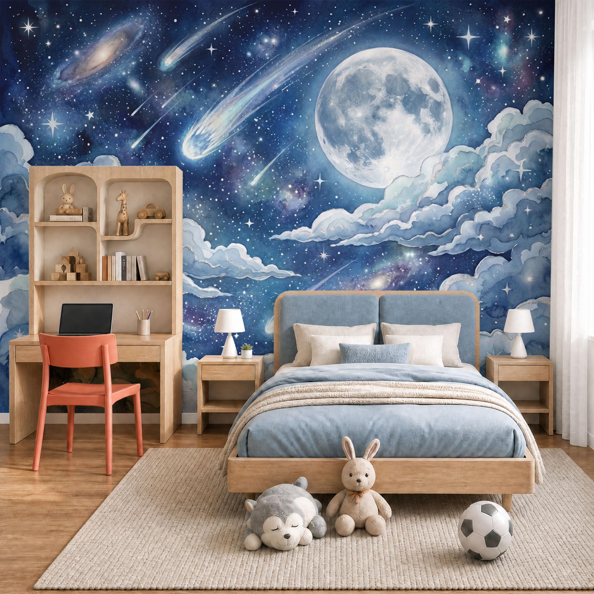 Watercolor Starry Sky Wallpaper Meteor Sea of Clouds Wall Murals | Blue Photo Wallpaper f…