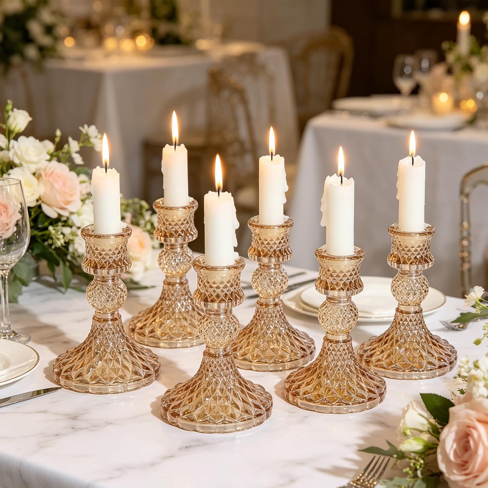 Kerzenhalter aus Gold Glas, Goldene Kerzenhalters für Kerzenständer, 10cm Hohe Kristall-Kerzenhalter, Dekorativer Candle Holder als Tischdekoration für Hochzeiten, Feste, Dinnerpartys
