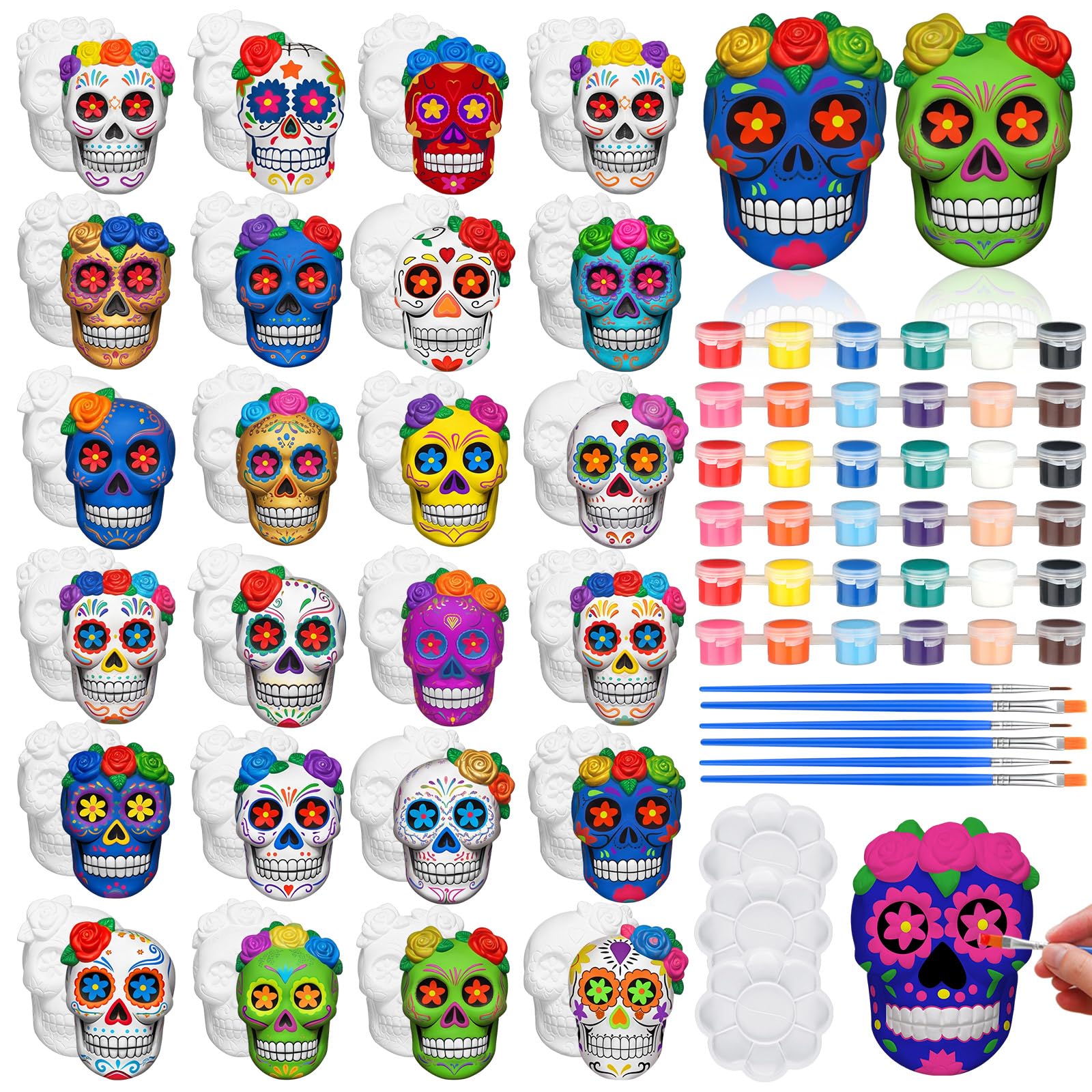 Photo 1 of Eersida 24pc Halloween Skull Ceramic Figures Painting Kit