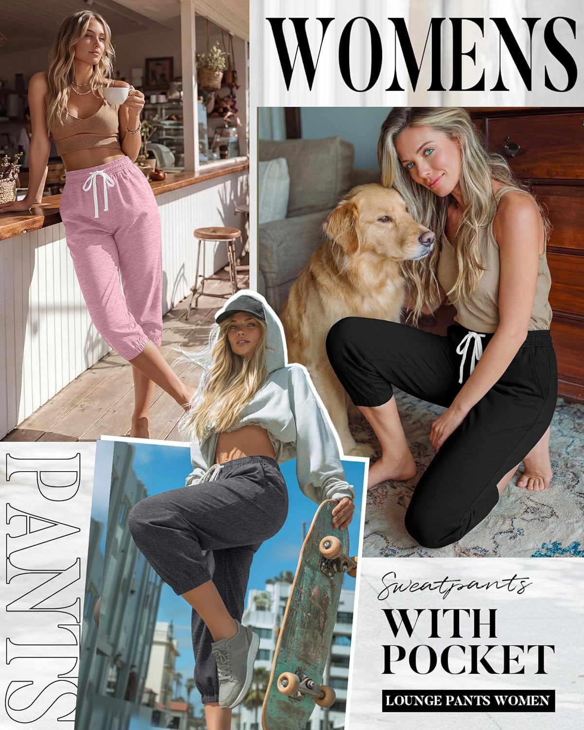 Ficerd 3 Pcs Women's Capri Sweatpants Joggers Summer Casual Sports Cropped Lounge Pants High Waisted Athletic with Pockets - Image 5