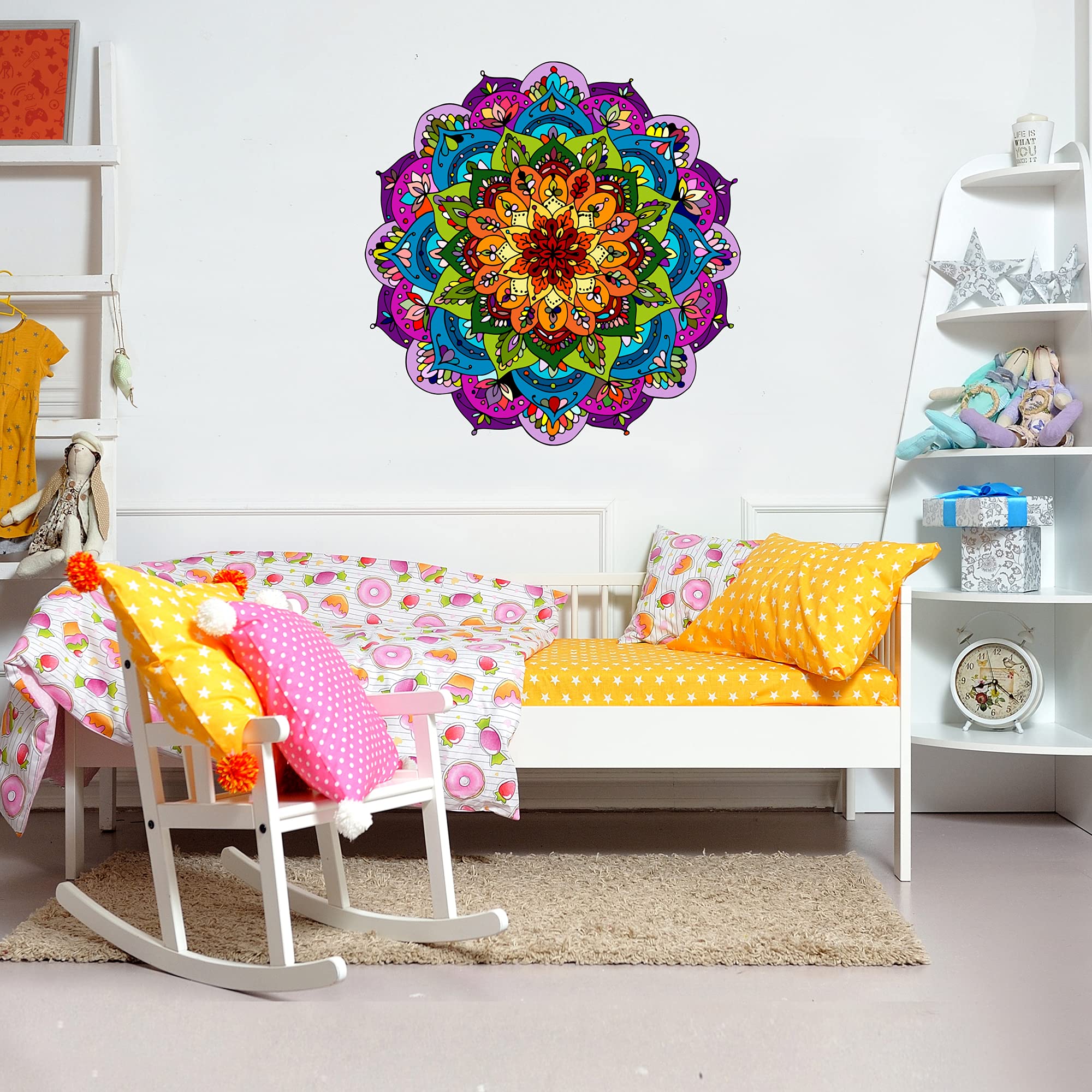 Rainbow Flower Mandala Wall Sticker Art Decal Bedroom Mural Home (60cm Width x 60cm Height)