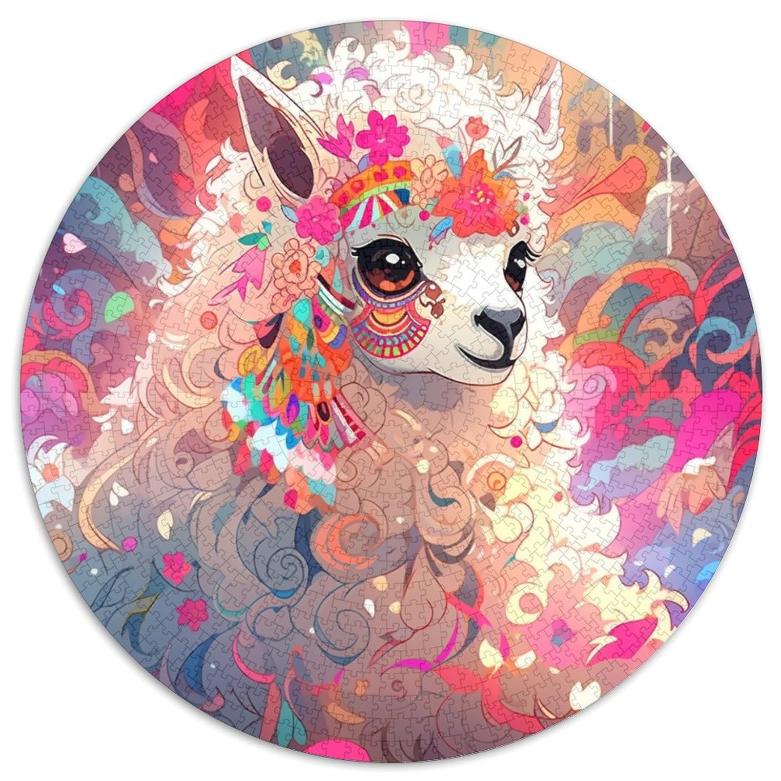 Alpaca Cardboard Round Puzzles Jigsaw Puzzle 1000 Pieces Interactive Family Game,Brain Challenge,Educational Toy 67.5x67.5cm