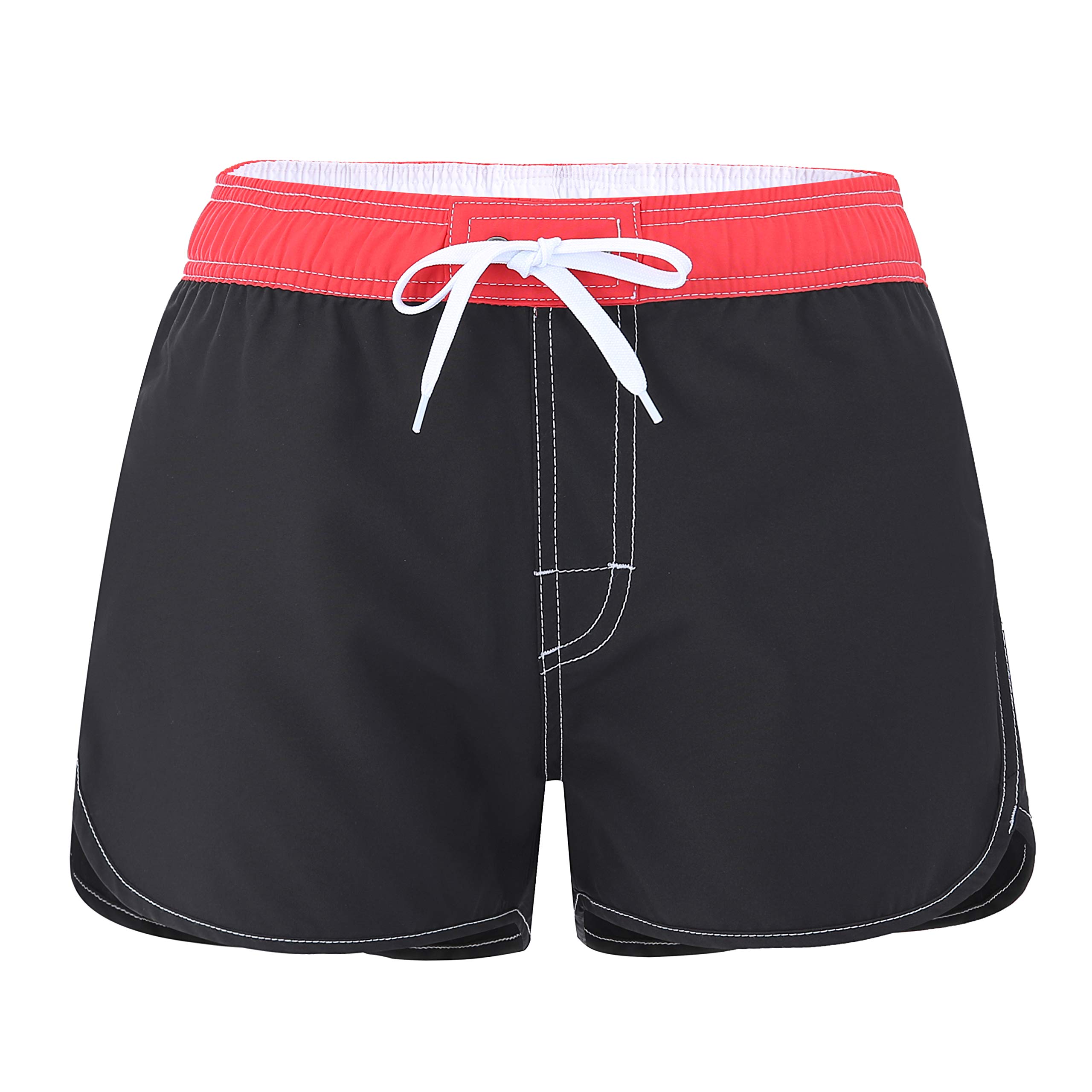 Women’s Swim Board Shorts Quick Dry Swimwear Bottom Solid Color Beach Shorts-image-17