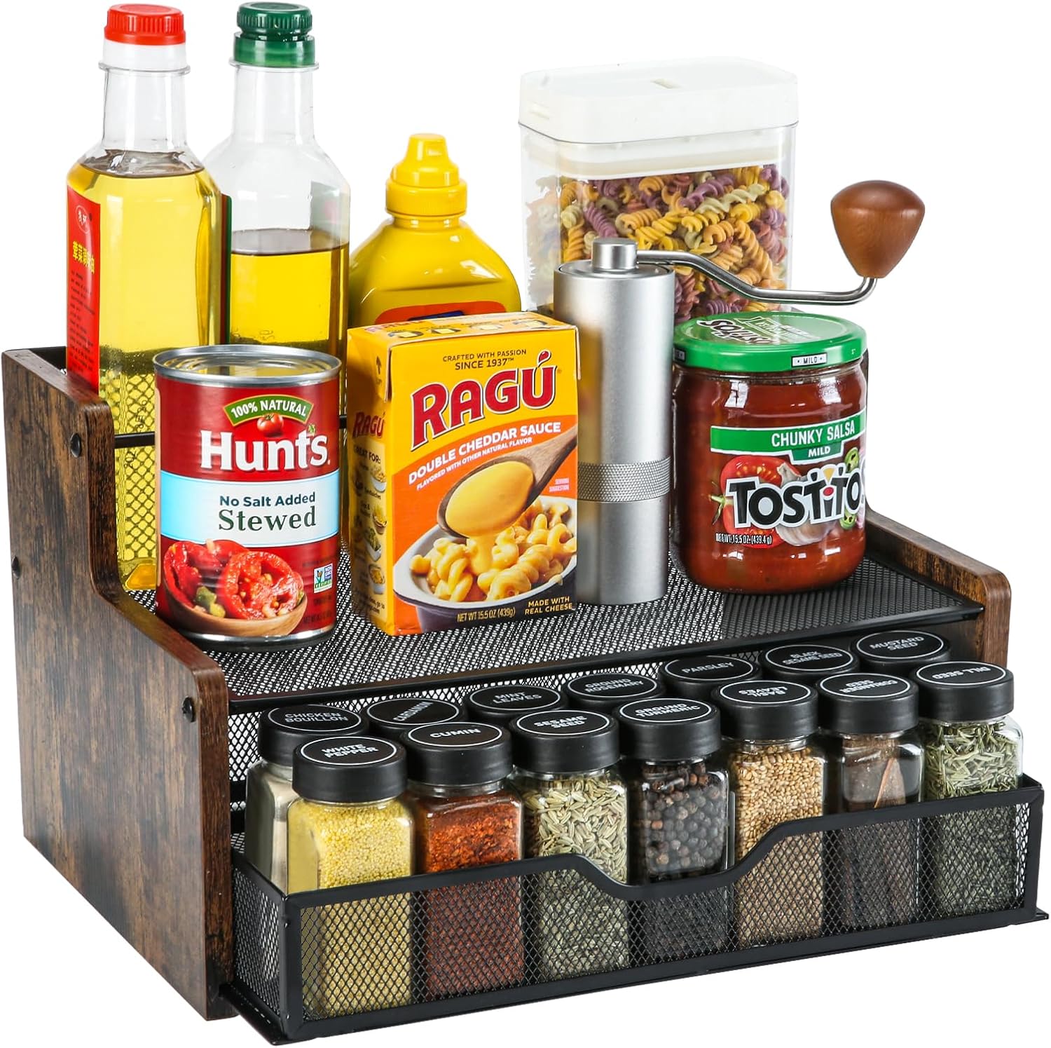 Bathroom Counter Organizer，Wood & Iron Spice Rack Organizer - Space Saving Desktop Storage Shelf for Kitchen Countertop, Office, Bathroom,Easy Assembly