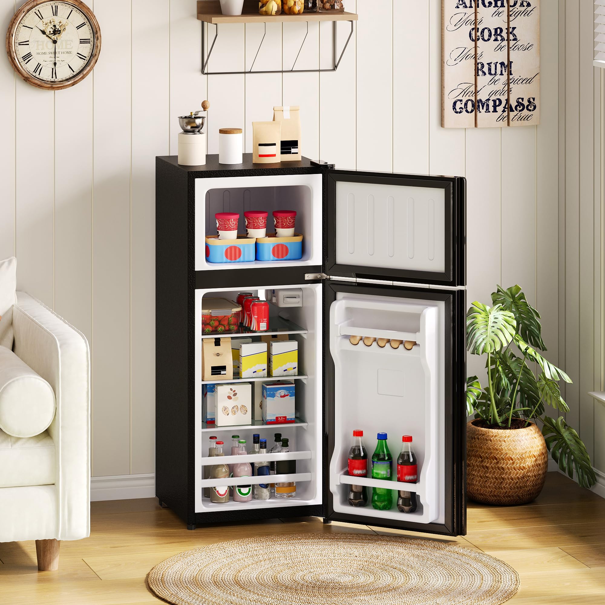 Merax Mini Réfrigérateur 92L avec Congélateur 28L, Frigo Compact Porte Vitrée avec LED,Thermostat Réglable 7 Niveaux,pour Cuisine, Bureau, Chambre