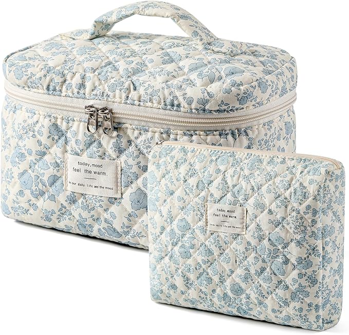 2 Pcs Large Quilted Makeup Bag