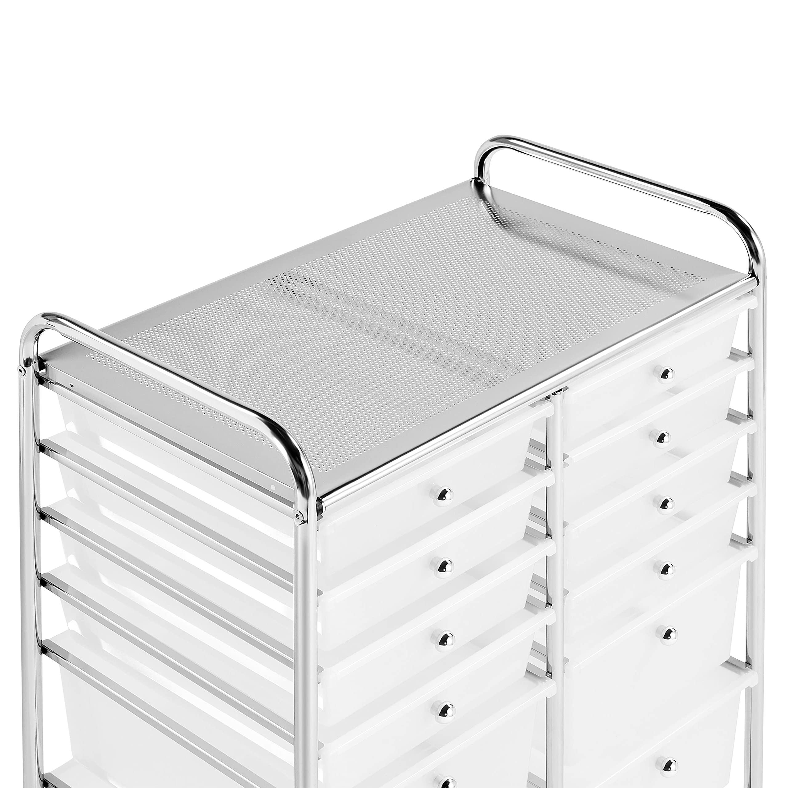 Yaheetech Chariot de Rangement Desserte à Roulettes avec 12 Tiroirs en Plastique Blanc Transparent Tour de Rangement pour Salle de Bain, Bureau, Cuisine 63 x 38.5 x 82cm