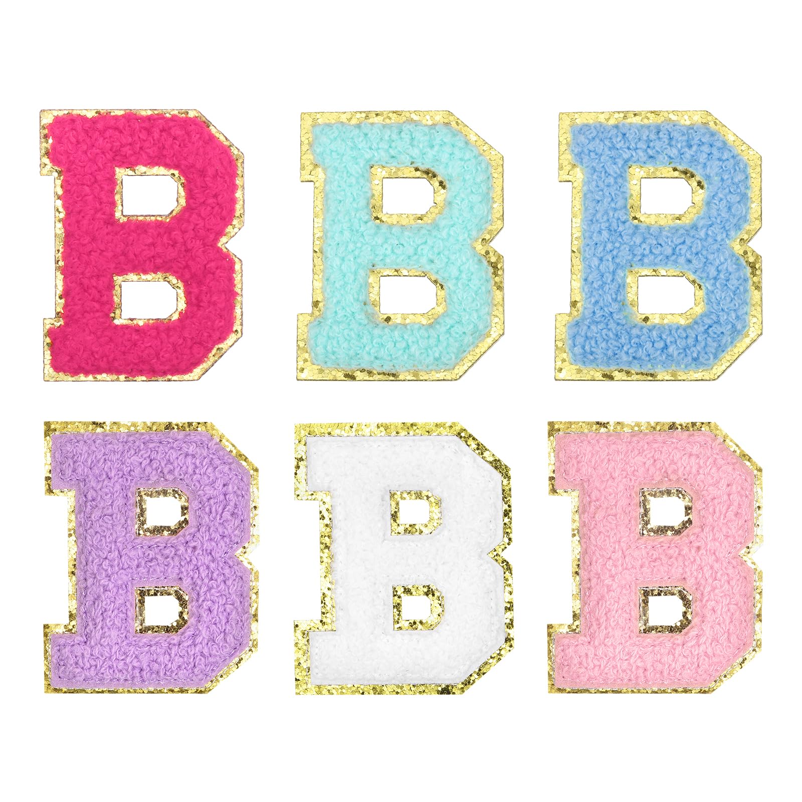 sourcing map Chenille Letter Patches 2.2" Self Adhesive Alphabet B Stick on Embroidered Patch Sew on Letter Stickers Applique for Repairing Clothing Jeans Shoes(Multicolored, Pack of 6)