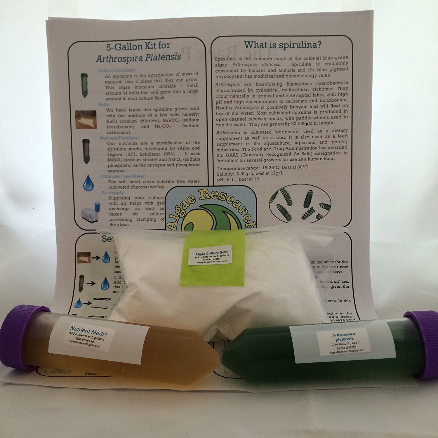 Algae Research Supply Algae Culture Kit Grows 5 Gallons of Nannochloropsis, Perfect for School Science Fairs/Projects, Experiments & Classrooms