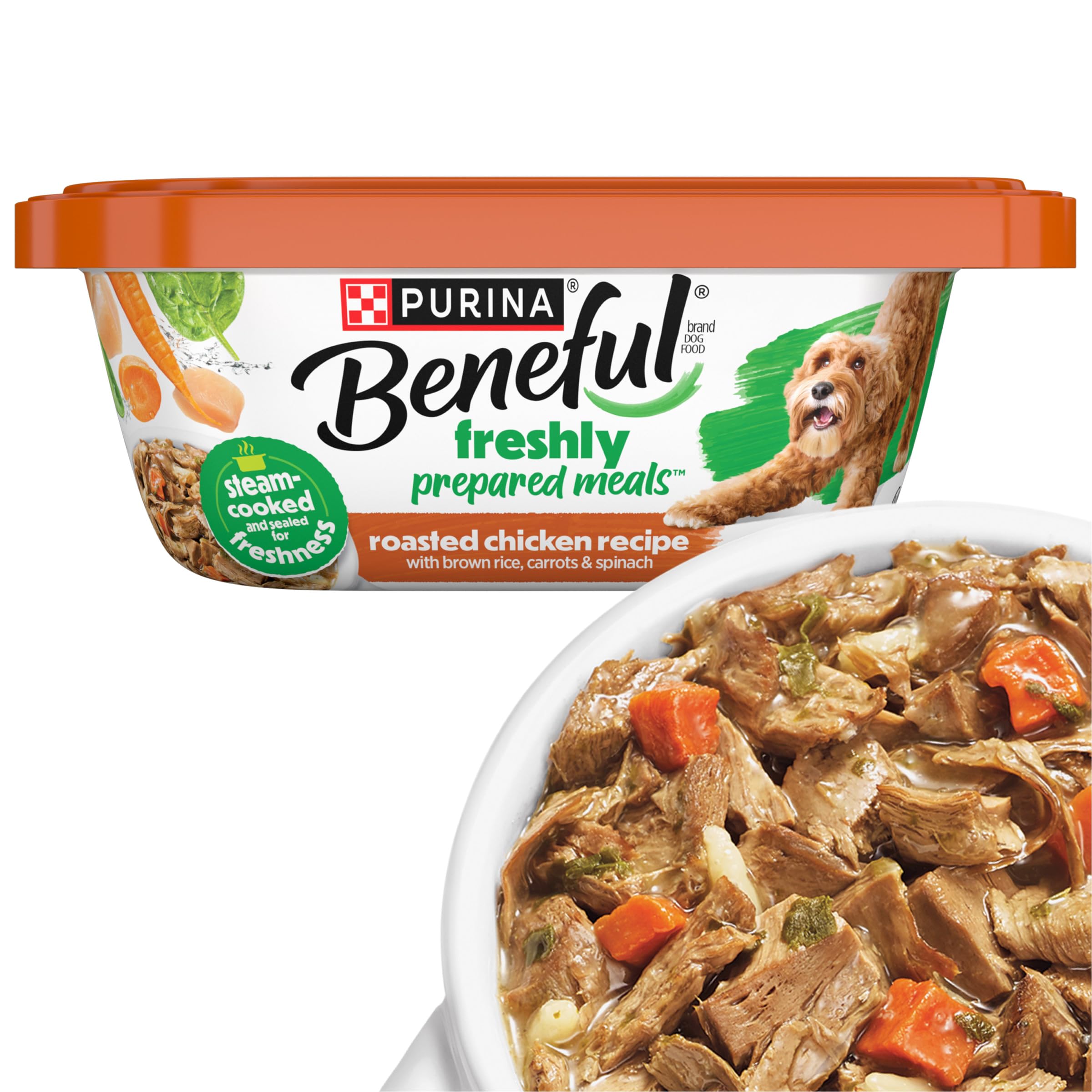Purina Beneful Freshly Prepared Meals Roasted Chicken Recipe With Brown Rice, Carrots and Spinach Wet Dog Food - (Pack of 8) 10 oz. Tubs