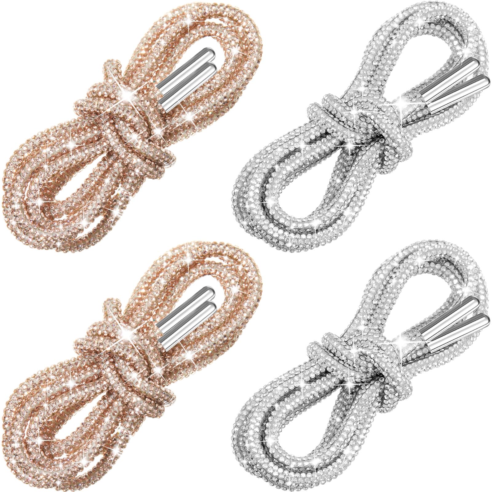 4 Piece Rhinestone Shoe Laces Crystal Glitter Rope Bling Hoodie String Rhinestone Glitter Rope for Sneakers Sweatpants