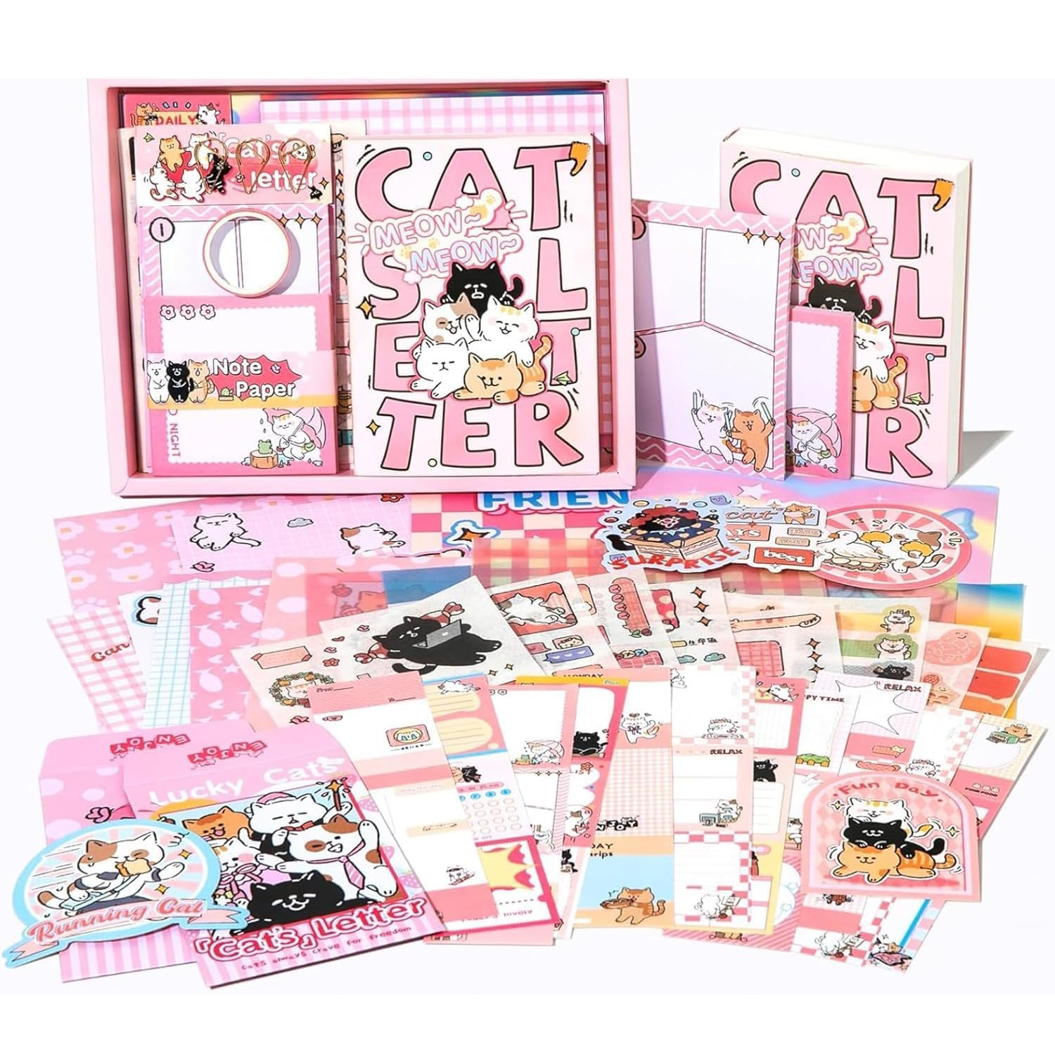 VOTDOT Paper Junk Journal & Scrapbook Kit, Scrapbooking Supplies Kit with Creative Decor Journaling Supplies, Stationery, Stickers, A6 Grid Notebook with Graph Ruled Page Gift for Girl (cats letter)-picture-20