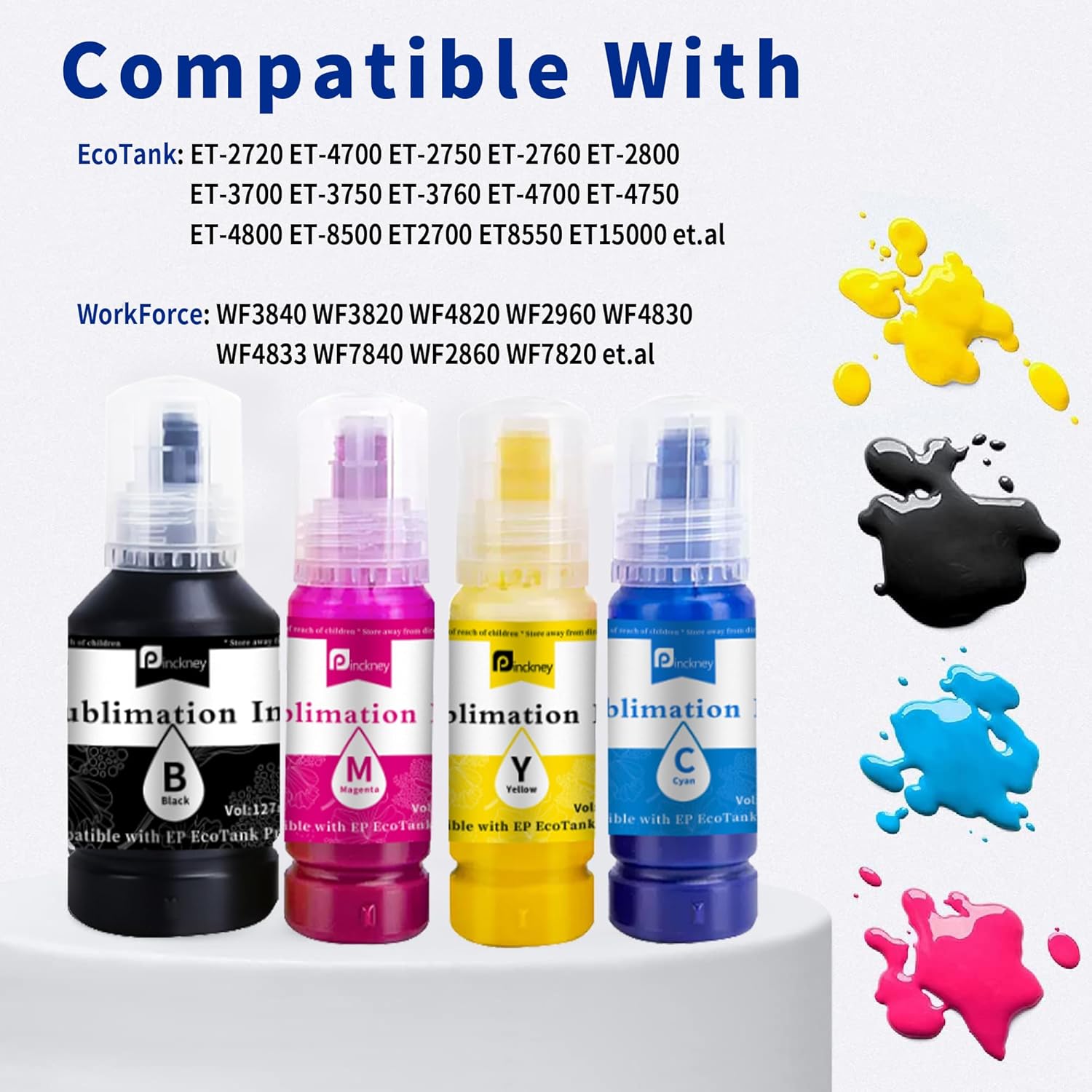 Pinckney Sublimation Ink Refill for EcoTank Printer ET-2400 ET-2720 ET-2760 ET-2800 ET-2803 ET-2830 ET-4800 ET-3760 ET-2850 ET-4700 ET-15000, Vibrant Color ICC-Free