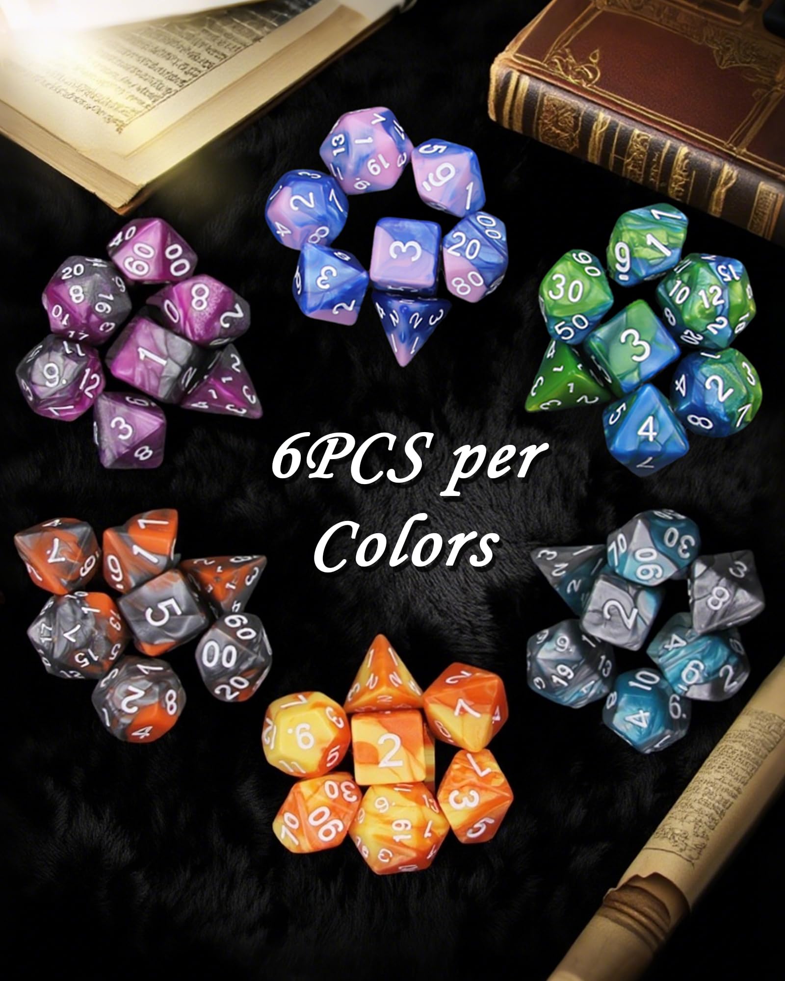 Jeu de Dés Polyédriques 42 Pièces 6 Sets Dés JDR D&D RPG MTG Jeux de Table avec Pochette