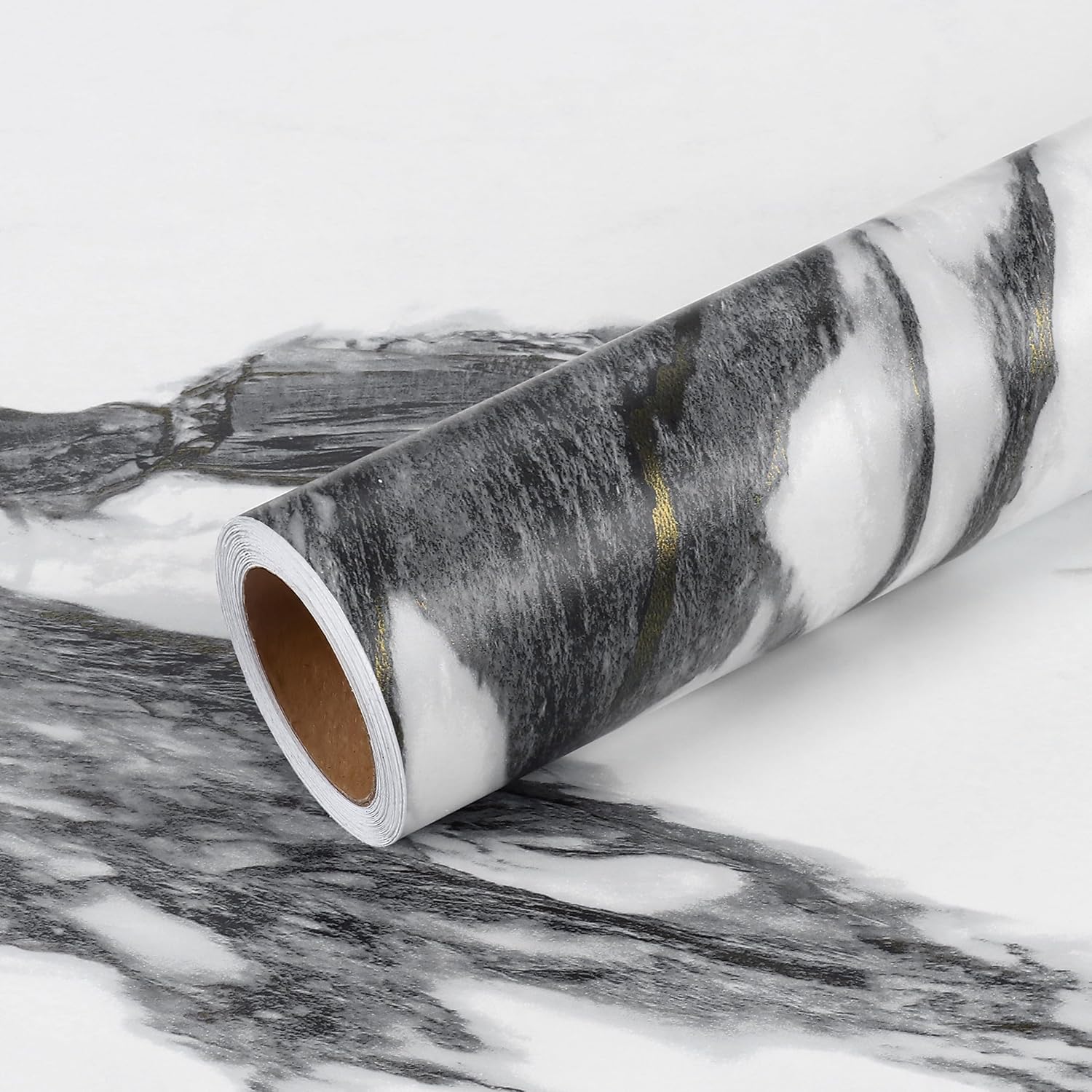 VEELIKE Luxury Black and White Marble Contact Paper with Gold Veins 24''x118'' Peel and Stick Countertops Waterproof Thick Countertop Contact Paper Self Adhesive Counter Top Wrap for Kitchen Bathroom 24" x 118"