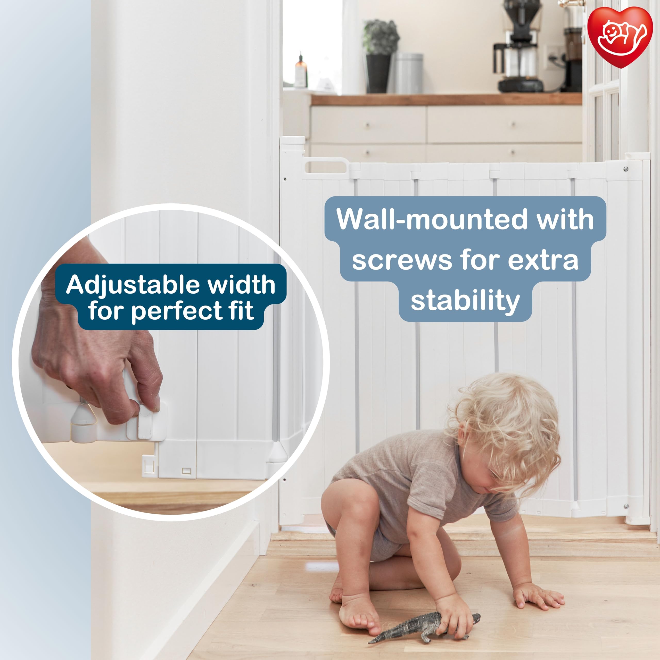 BabyDan Guard Me, Auto Einziehbares Treppenschutzgitter, passt für Öffnungen zwischen 55-89 cm, Weiß, Hergestellt in Dänemark - Babygitter/Sicherheitsgitter (Haustiergitter/Hundegitter)