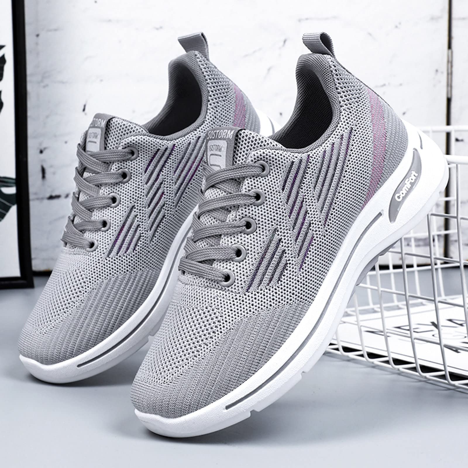 Moda damska jesienne buty sportowe, sportowe lekkie buty do chodzenia na co dzień z siatką okrągły nosek sznurowane wygodne oddychające chodaki tenisowe trampki