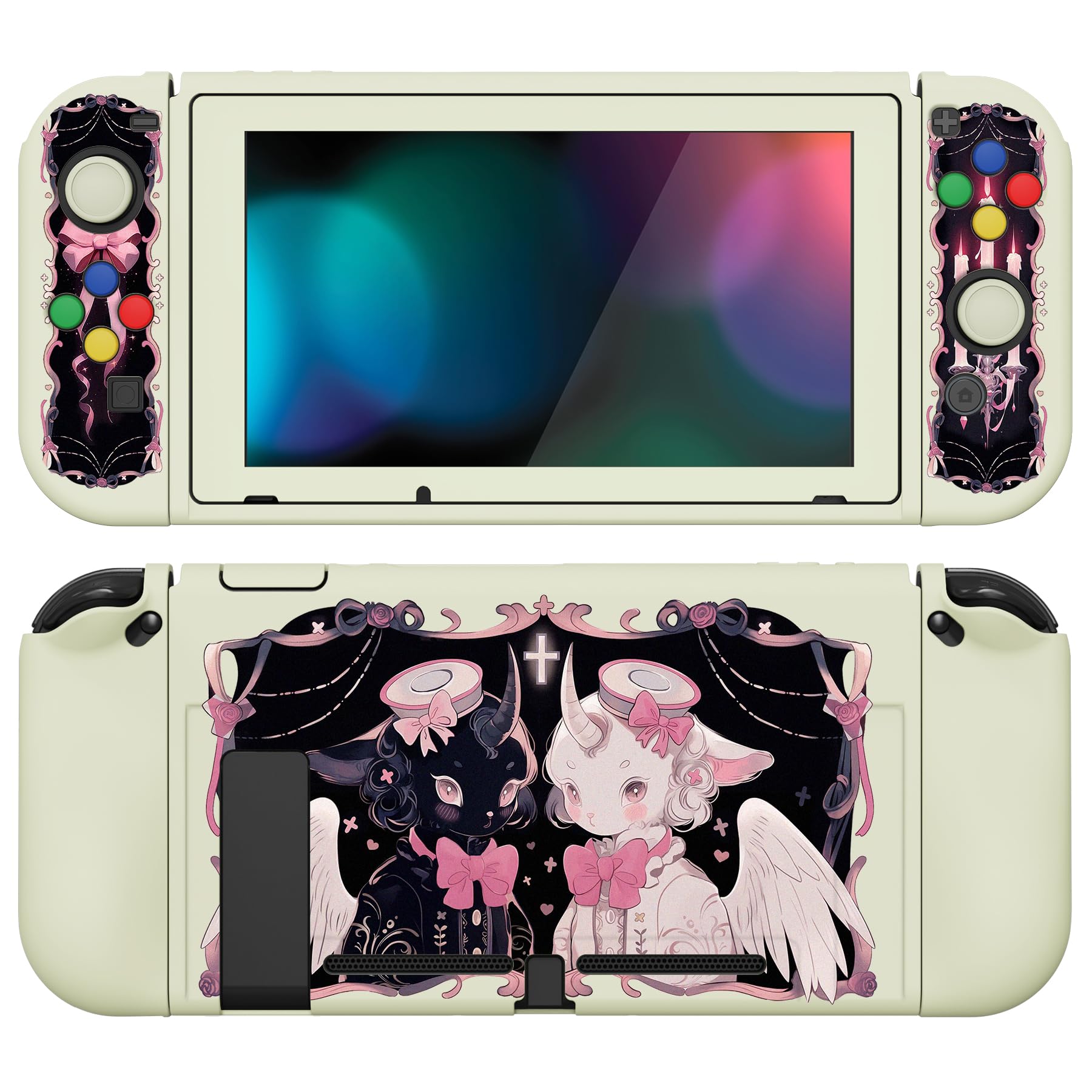PlayVital Coque pour Switch Protection,Joycon Cover avec Capuchon pour Nintendo Switch et Protecteur d'Écran & ZealProtect Boutons-Mouton Sombre