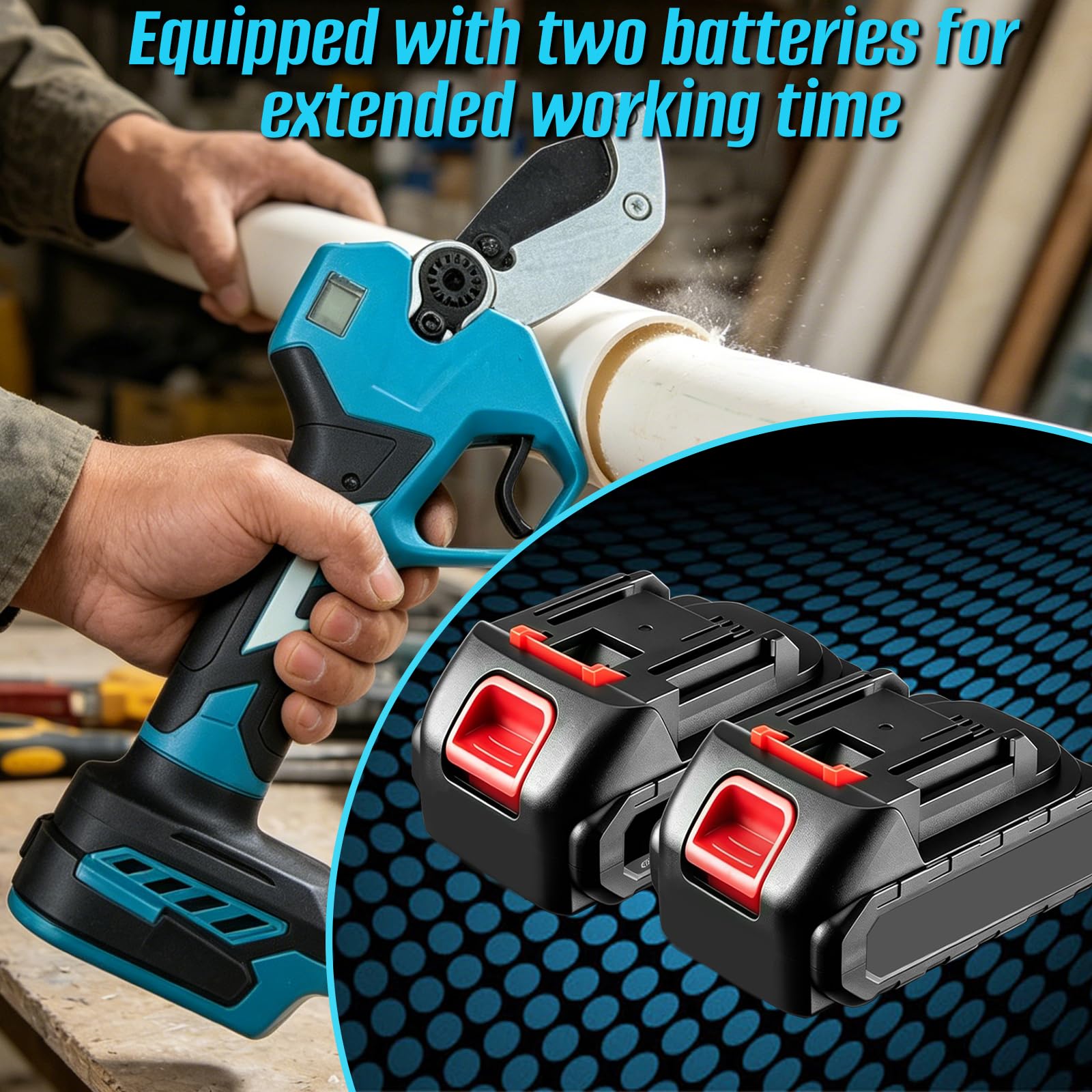 Cortatubos InaláMbrico, 2600 Mah Cortatubos EléCtrico PortáTil PVC De con 2 BateríAs Recargables Corte MáXimo De 30-40 Mm para Mangueras Y TuberíAs De PVC Ppr PE Pex