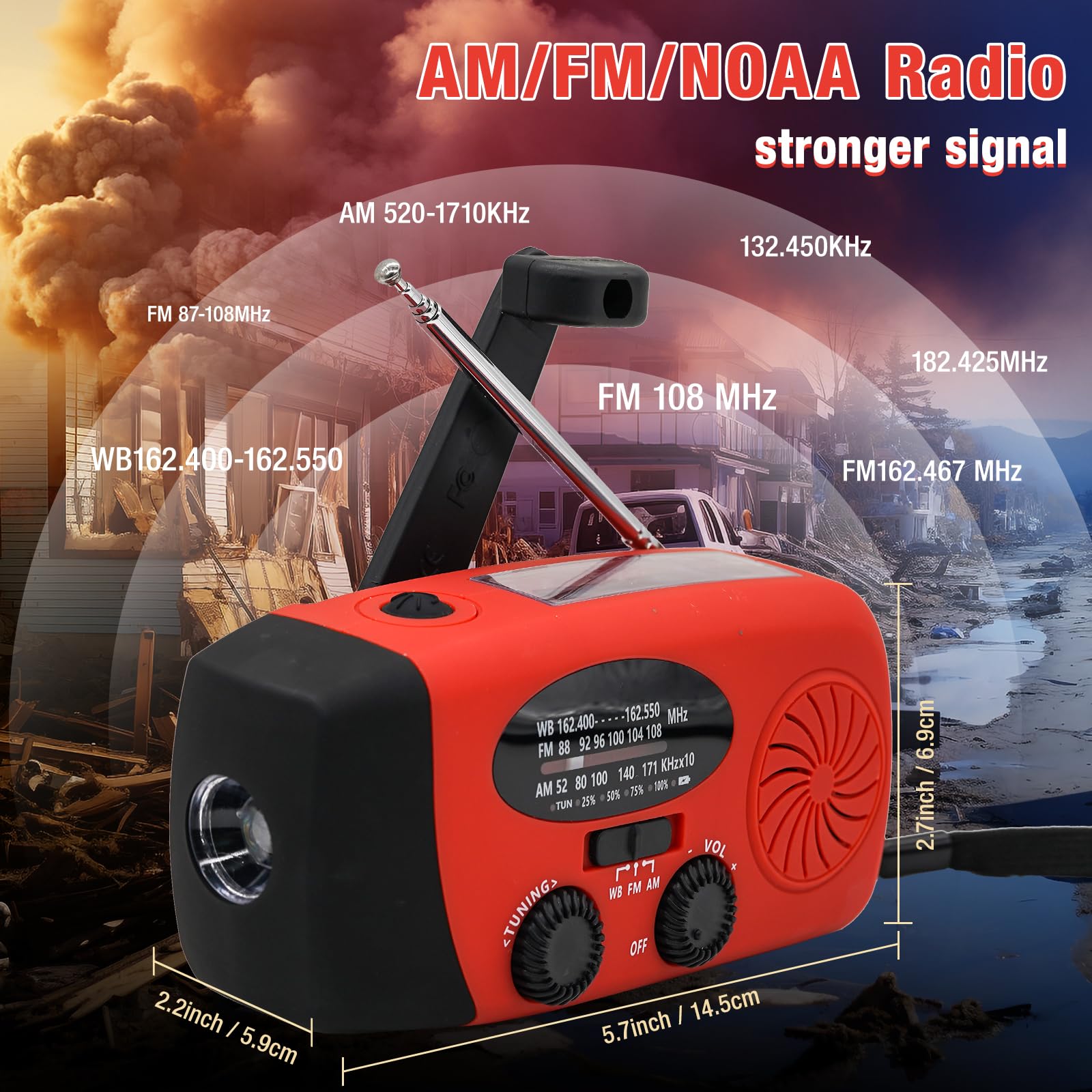 Radio Météo D'urgence – AM/FM/NOAA, Charge Manivelle/solaire 20 000 MAh, Lampe Torche, SOS – Orange