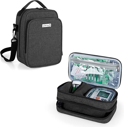 CURMIO Estuche de viaje enfriador de insulina, bolsa de almacenamiento de suministros para diabéticos de doble capa con bolsas desmontables para