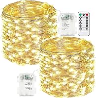 Vista 96 de Paquete de 2 guirnaldas de luces LED, funcionan con pilas, 5 m, 50 luces intermitentes, temporizador, impermeables, para habitaciones, bodas
