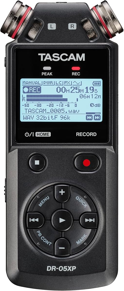 TASCAM DR-05XP 32-Bit Float Portable Handheld Field Recorder and USB-C Audio Interface — Digital Stereo Recording of Music, Sound, Voice, Audio for Video and Podcasting