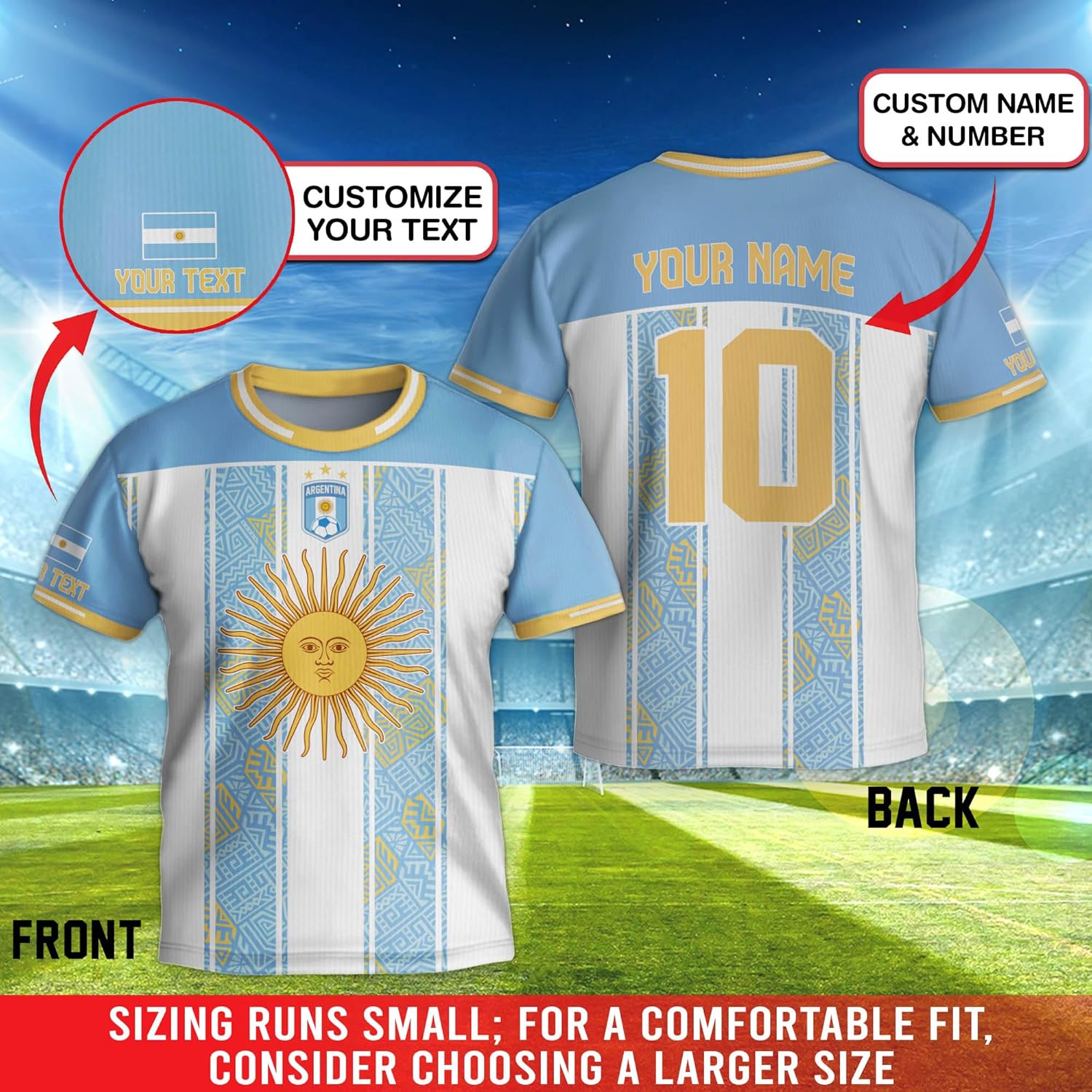 Custom Argentina Soccer Jersey for Kids, Boys & Girls Youth, Men's - Image 3