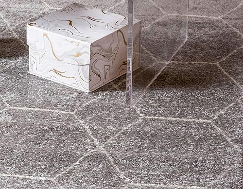 Miniatura 5 de Unique Loom - Alfombra con diseño geométrico, colección Trellis Frieze (2 pies x 6 pies y 1 pulgada, de pasillo, gris claromarfil)