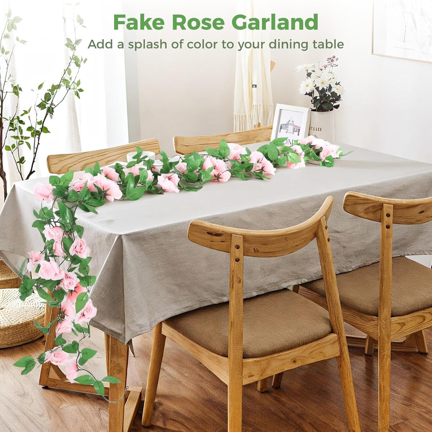 10 Pcs Fake Rose Garland, 7.5 ft Pink Roses Artificial Vines Flowers with 9 Flower Heads and Five-Layer Simulation Petals for Wedding Arch, Party & Home Wall Decoration