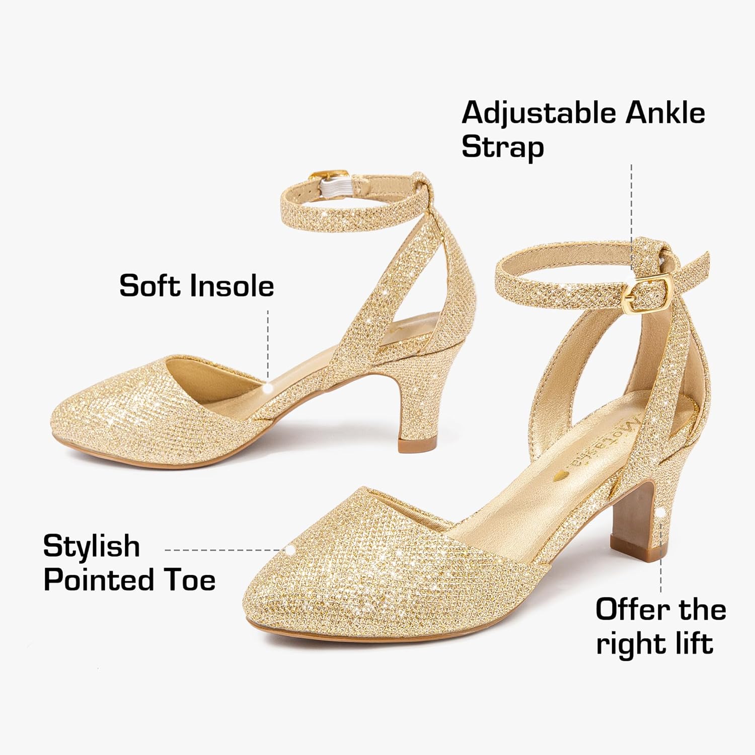 Girls Dress Shoes Girls High Heel Sparkly Flower Girl Shoes Closed Toe Ankle Strap Princess Girl Pump for Little Big Kids Formal Wedding Party Birthday - Image 6
