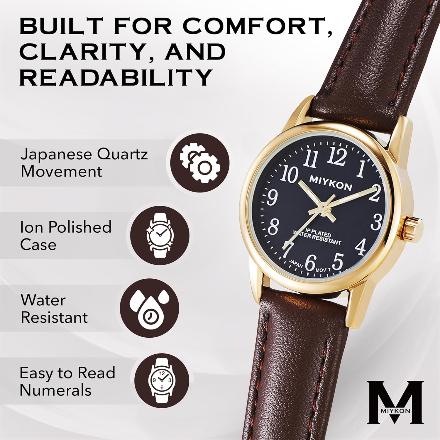 Miykon Ladies Watches for Women - Dainty Analog Womens Watches for Small Wrists with Genuine Leather Strap, Easy Reader Nurse Watch with Second Hand - Japan Quartz, Waterproof to 100ft - Image 2
