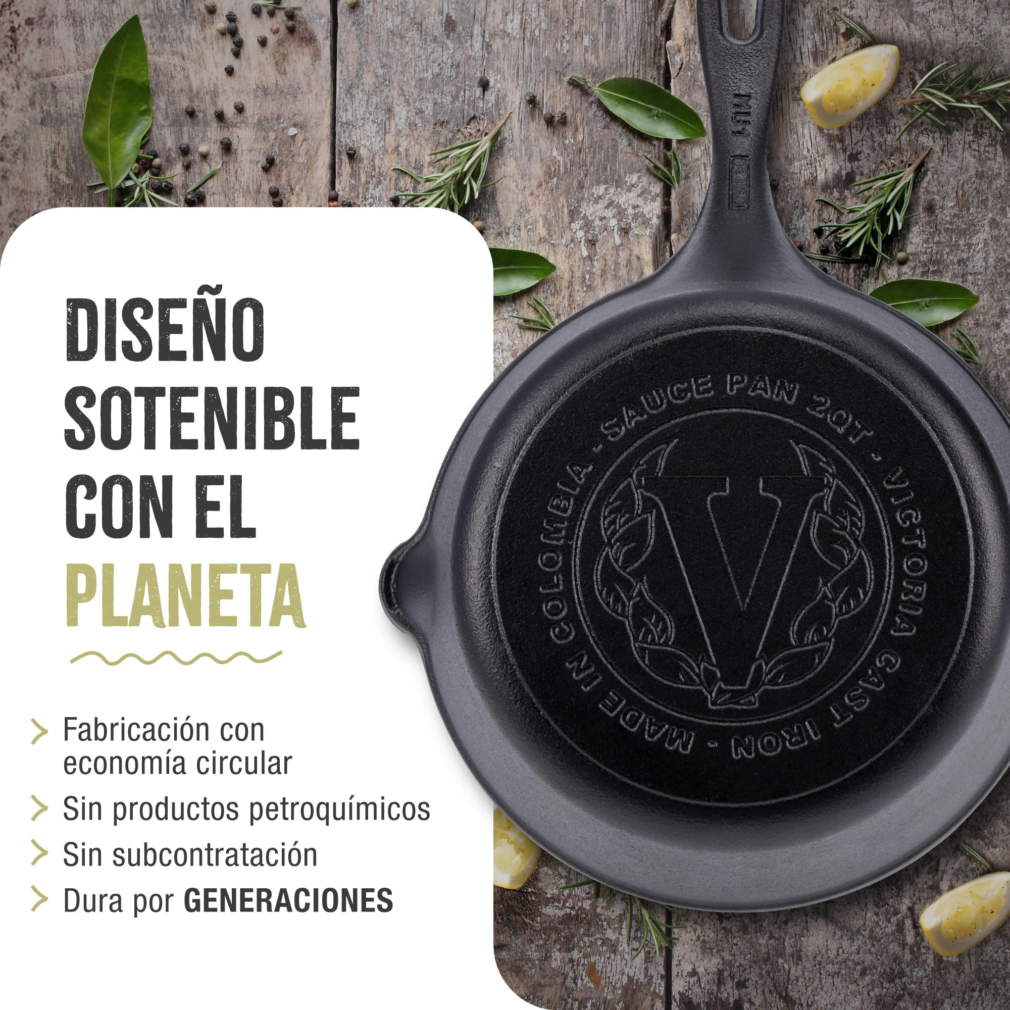 VICTORIA Sartén Honda Hierro Fundido Esmaltado Inducción 20cm, Apta para Fuego, Barbacoa, Horno, Vitrocerámica, Gas, Cast Iron Skillet, Libre de Tóxicos sin PTFE ni PFOA