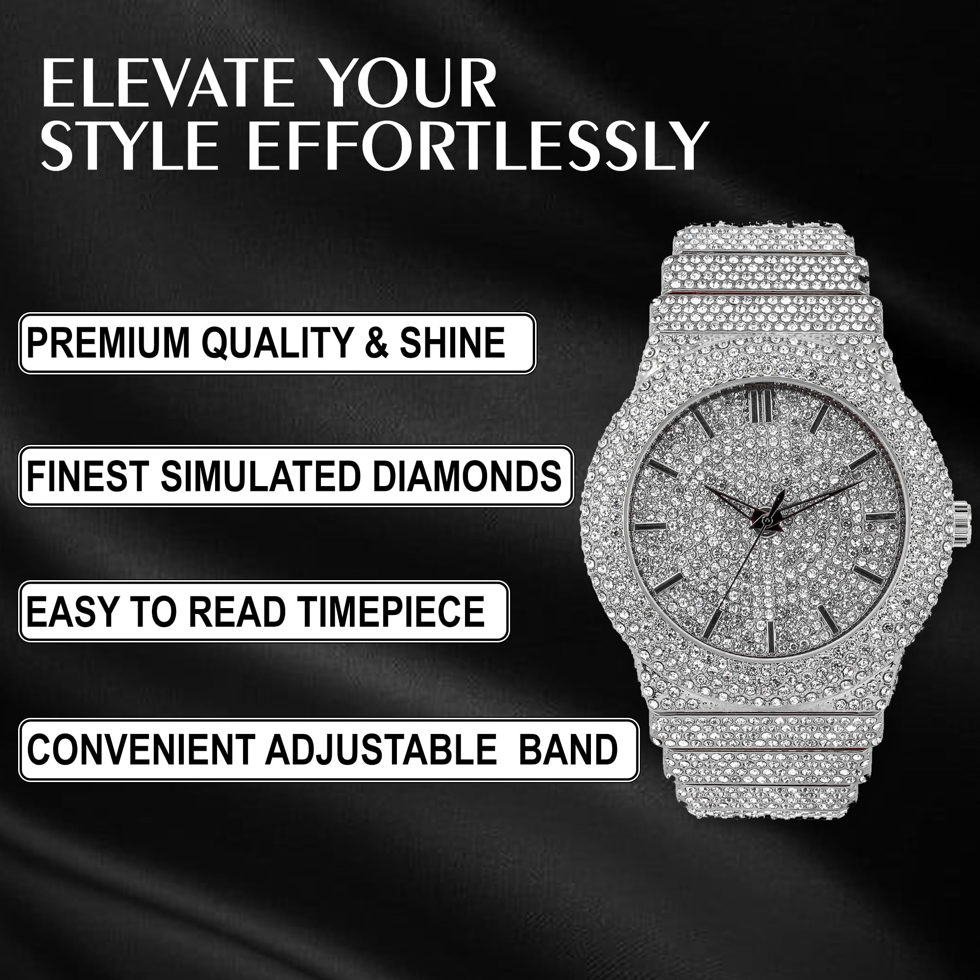 ICE STAR Set di orologio e bracciale con diamanti da uomo, 46 mm