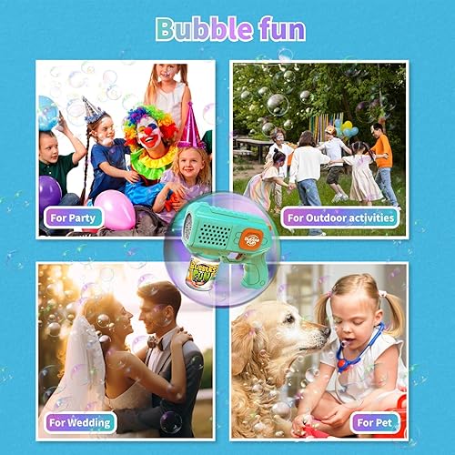 Miniatura 8 de Panacare - Máquina de burbujas, pistola de burbujas automática para niños, 10 agujeros con juguete de fabricación de burbujas LED, juguetes para