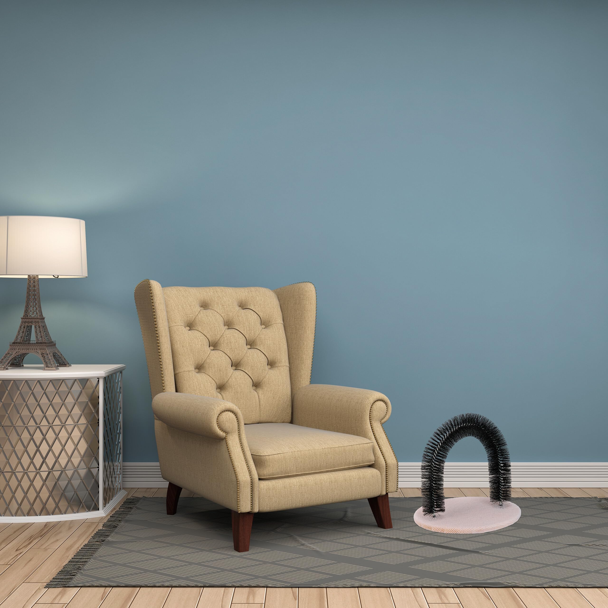 Relaxdays Arco Massaggiatore per Gatti, con Erba Gatta, Spazzola Massaggiante, Cura del Pelo, Cat Scratcher Setole, Nero